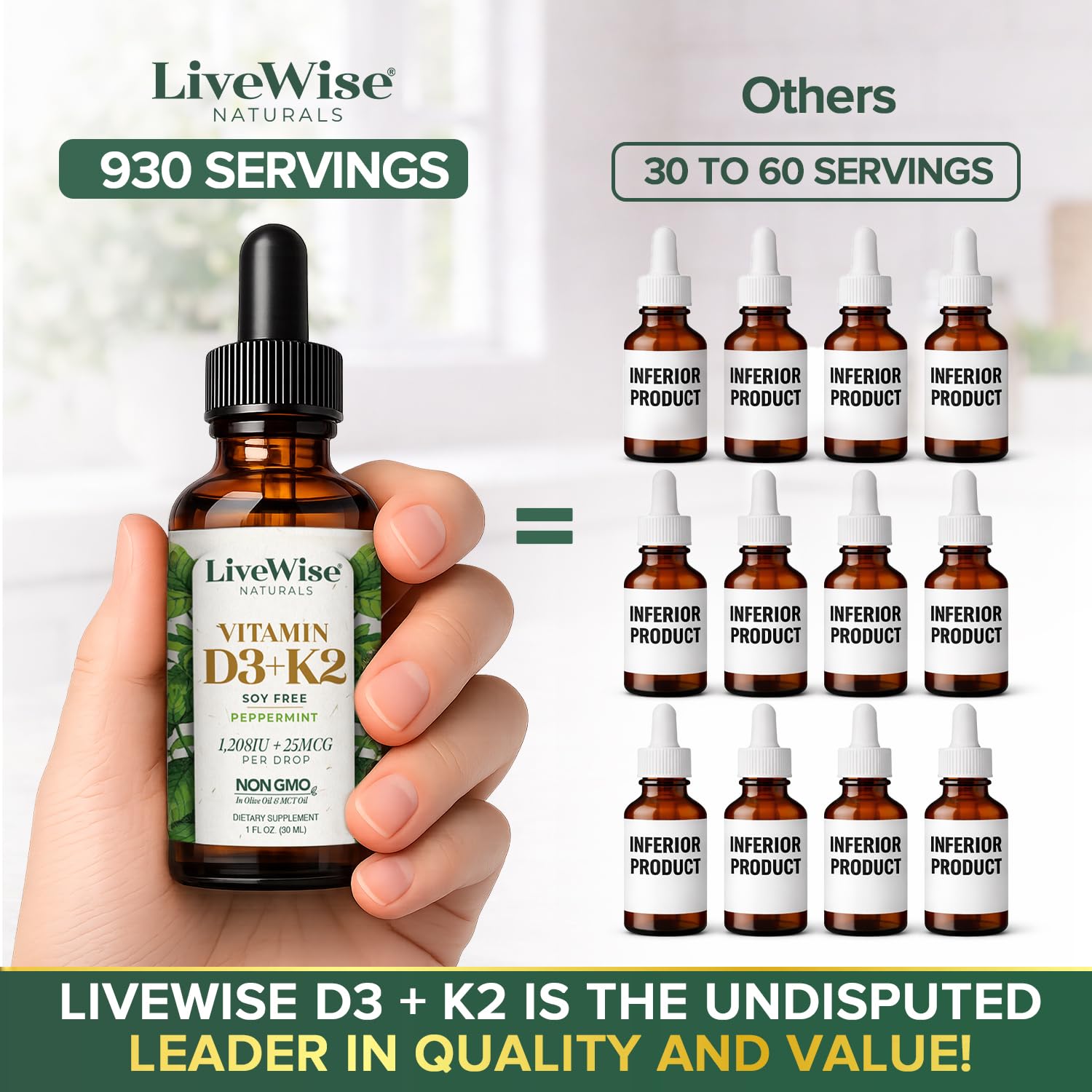 Live Wise Naturals Vitamin D3 K2 liquid drops with dropper in use