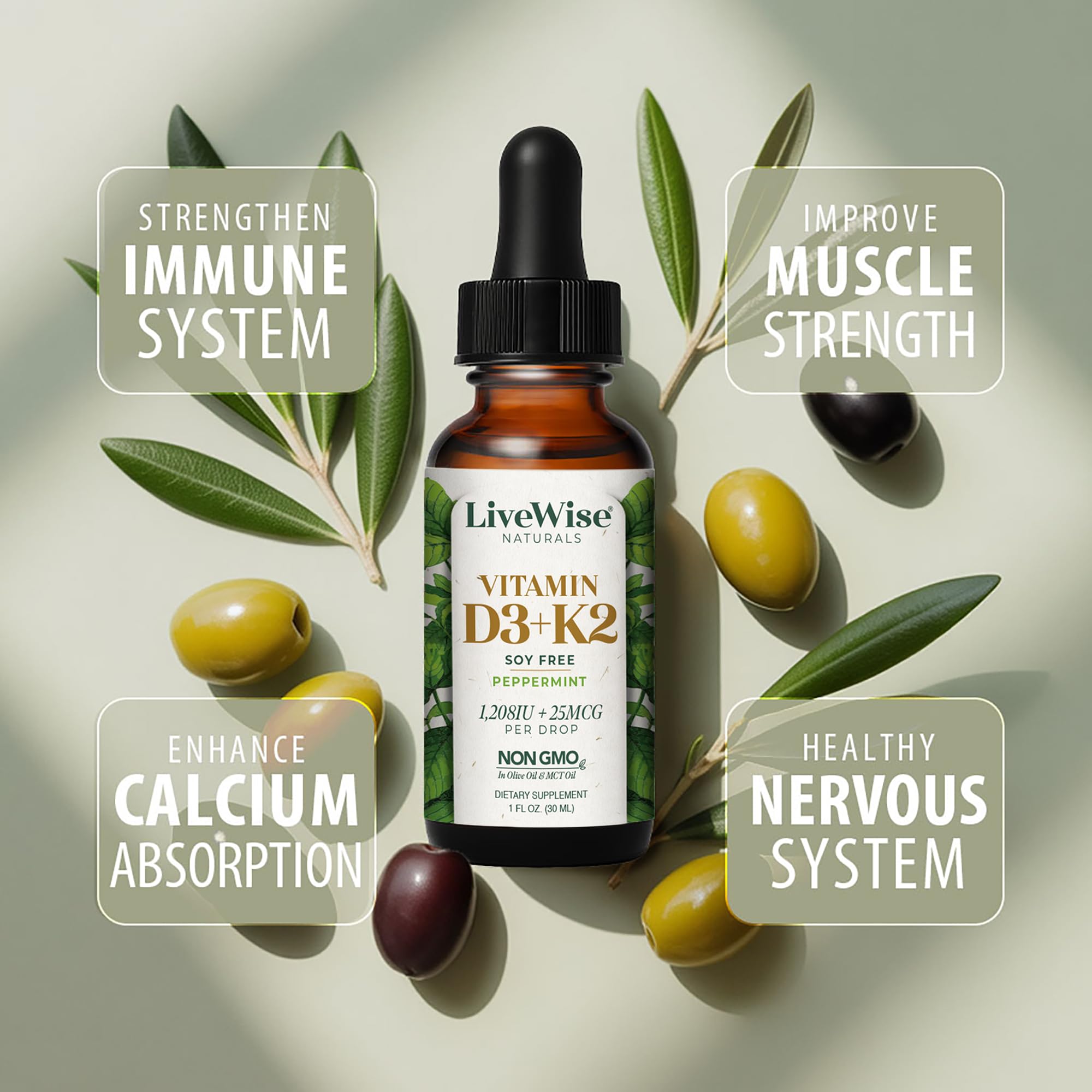 Live Wise Naturals Vitamin D3 K2 liquid drops with packaging