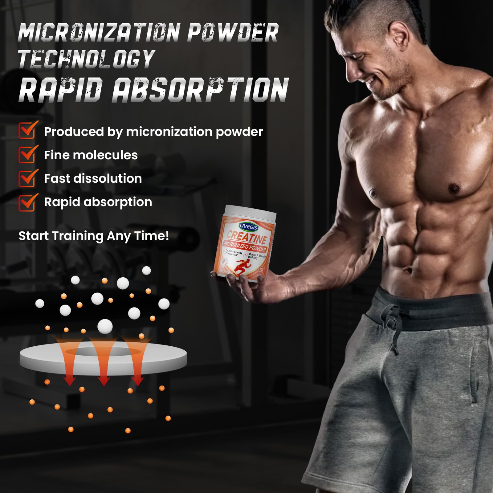LIVEGIS Creatine Monohydrate 5g Powder packaging