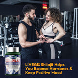 LIVEGIS Himalayan Shilajit capsules close-up showing capsule texture