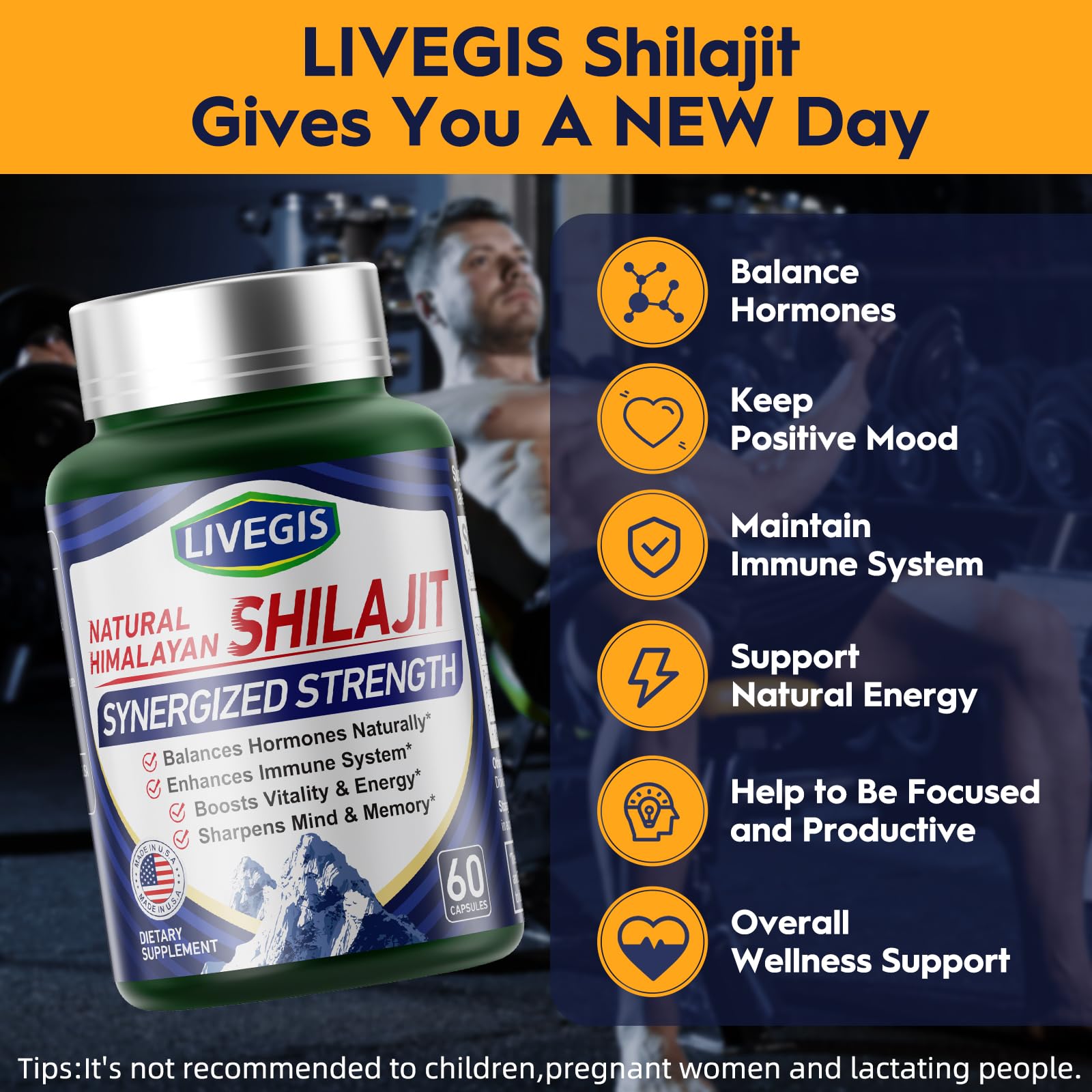 LIVEGIS Himalayan Shilajit capsules lifestyle scene with water