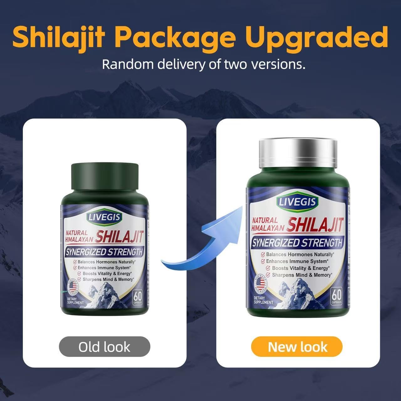 LIVEGIS Himalayan Shilajit capsules on a wooden table with greenery