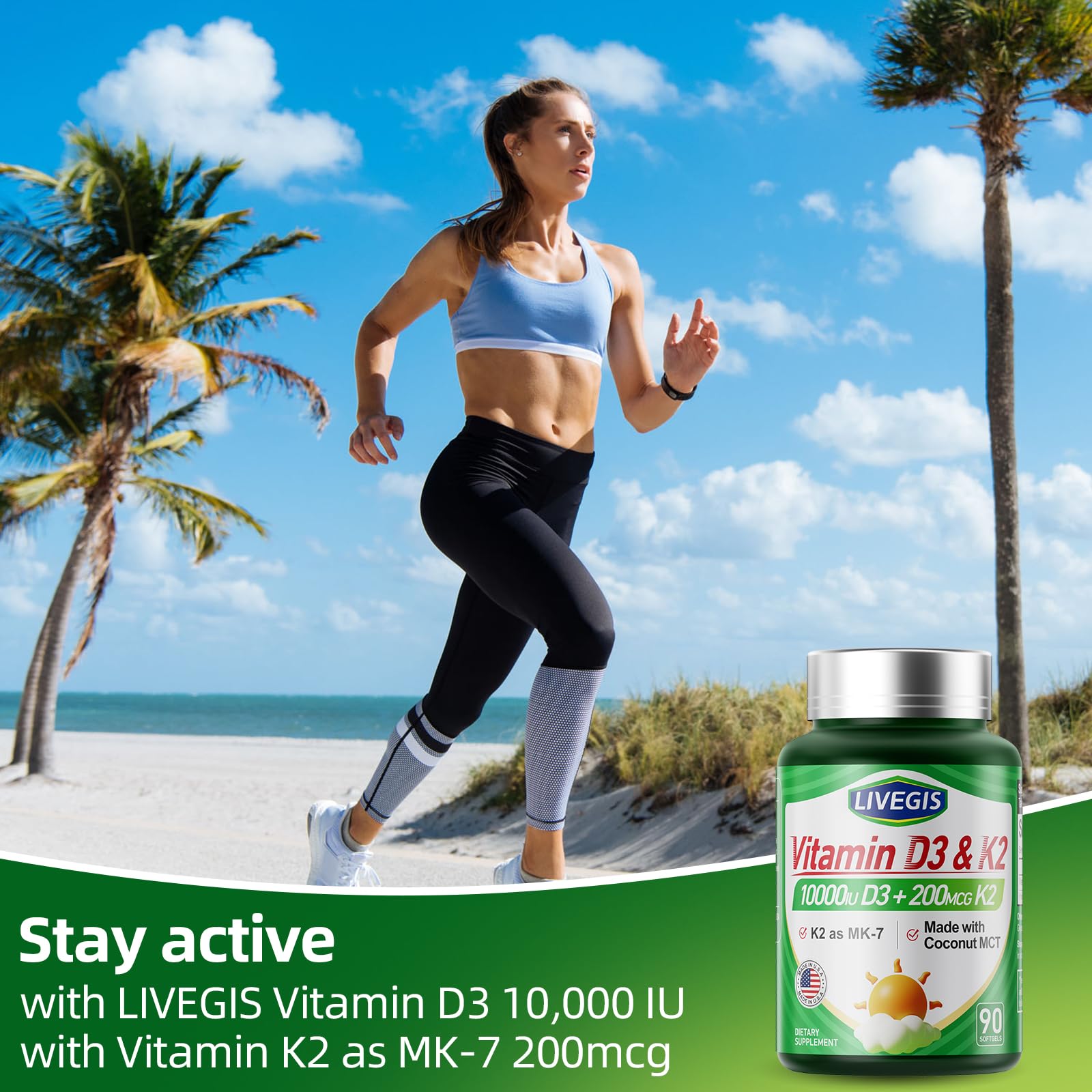 LIVEGIS Vitamin D3 + K2 softgels with lifestyle background