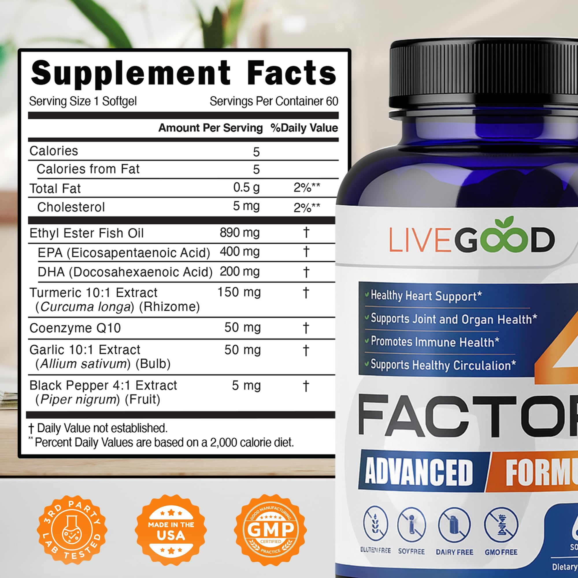 LIVEGOOD Complete Omega-3 Formula softgels side view