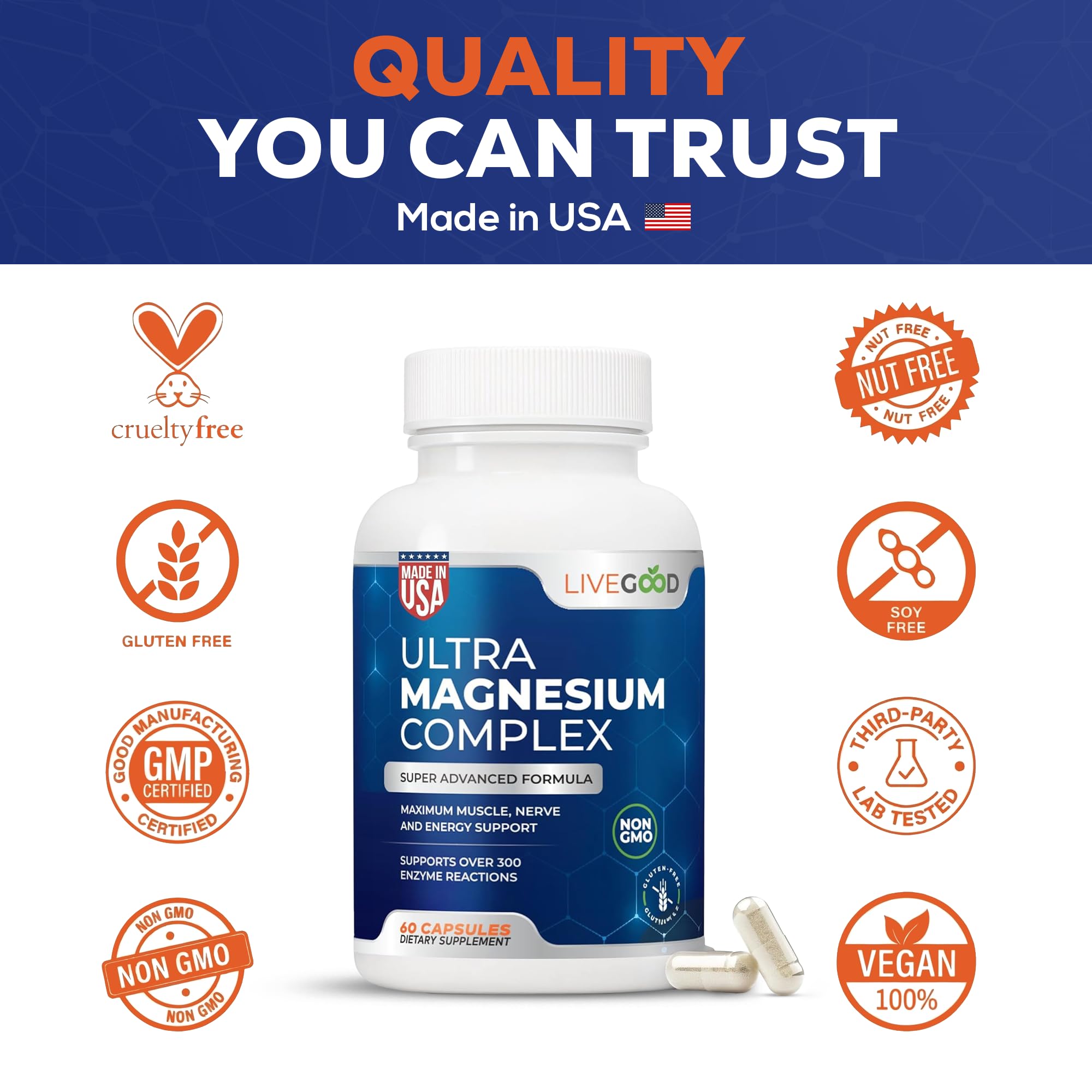 LIVEGOOD Magnesium Supplement 82g back view with ingredient list