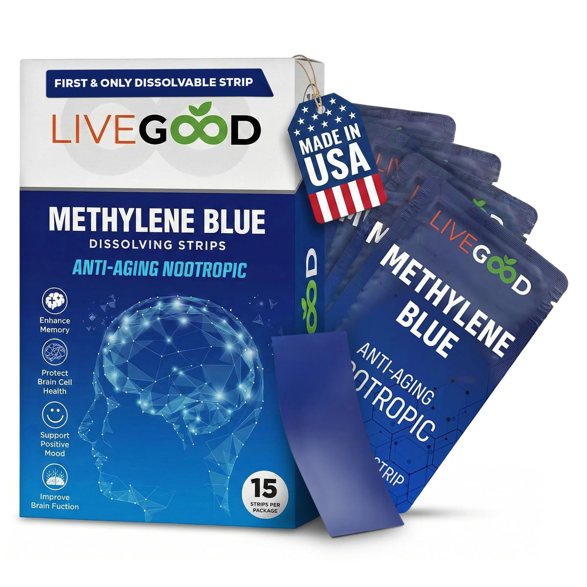 LIVEGOOD Methylene Blue Sublingual Strips front view