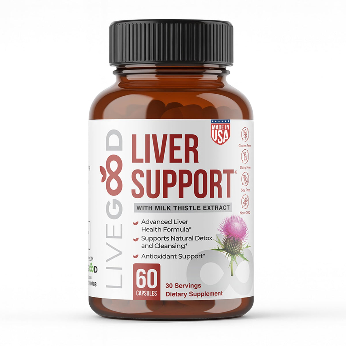 LIVEGOOD Milk Thistle Liver Support Supplement bottle front view