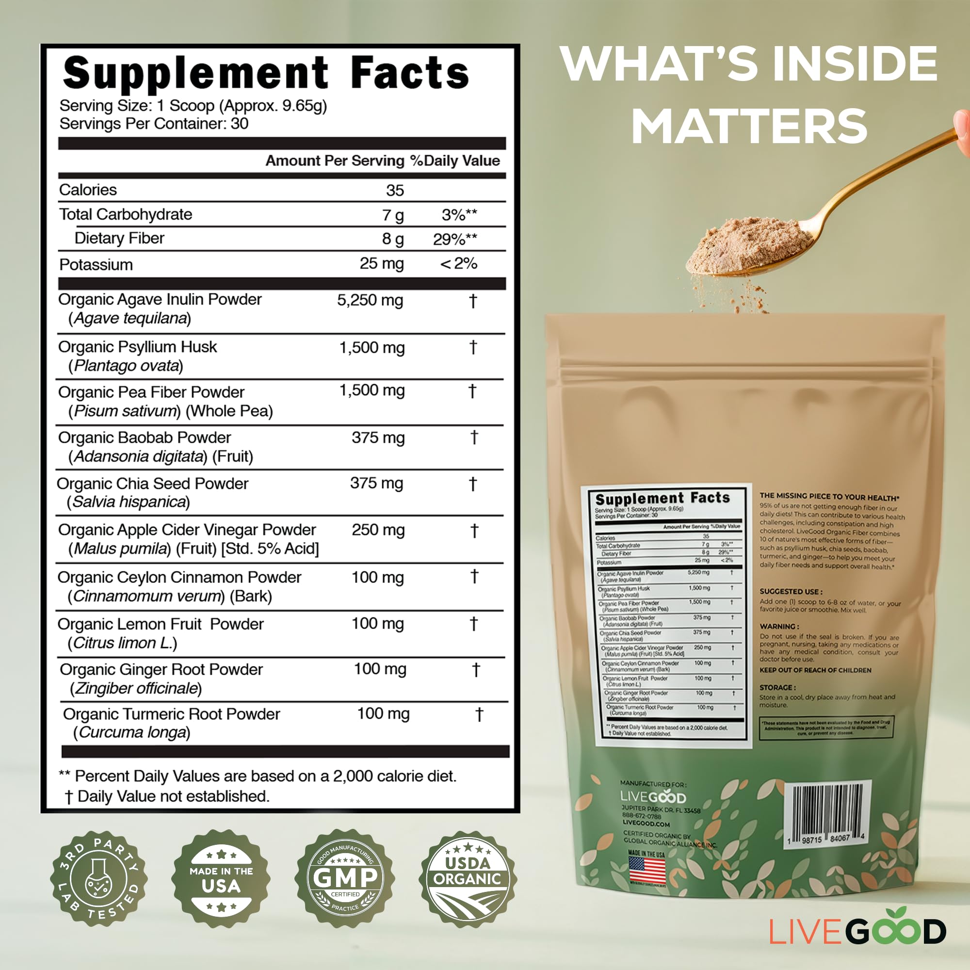 LIVEGOOD Organic Fiber Powder ingredients close-up