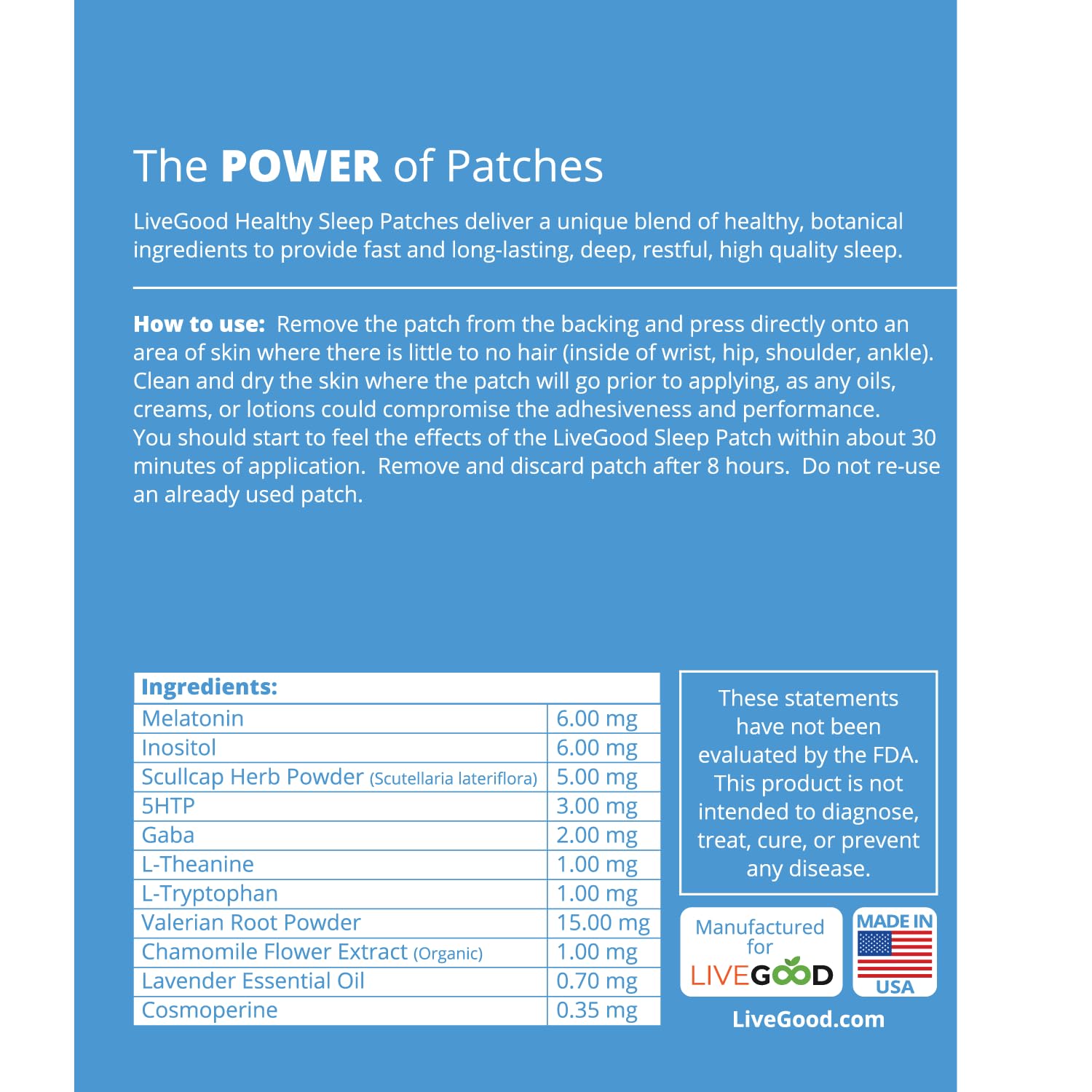 LIVEGOOD Sleep Patches application on clean skin