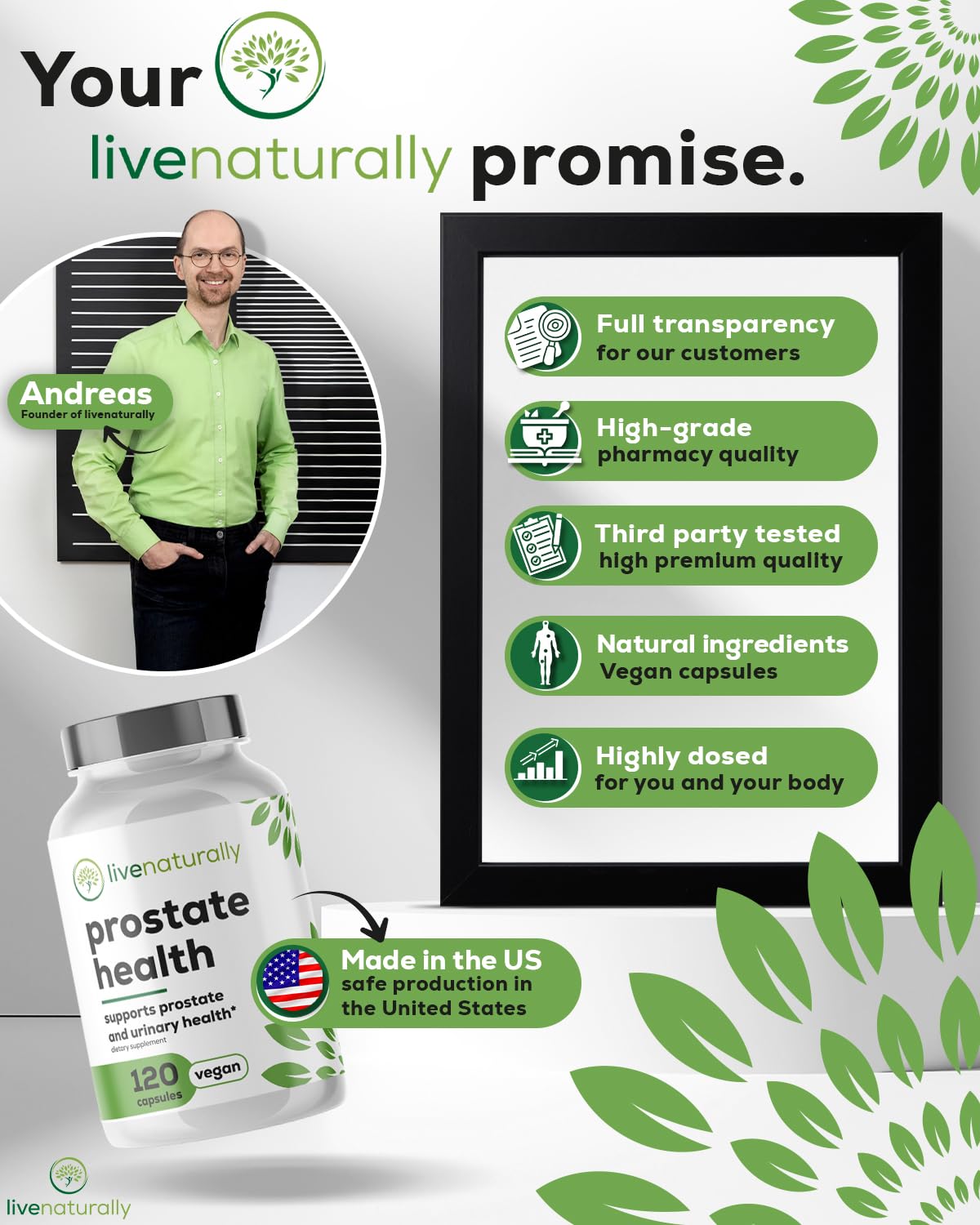 livenaturally Saw Palmetto Supplement back label view