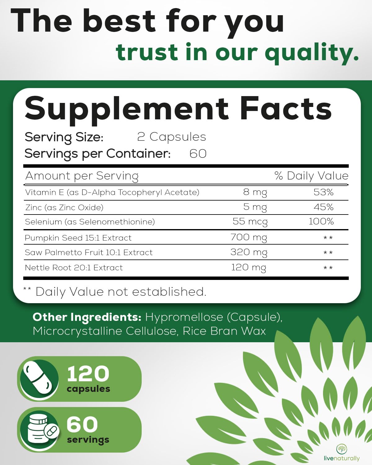 livenaturally Saw Palmetto Supplement ingredients list