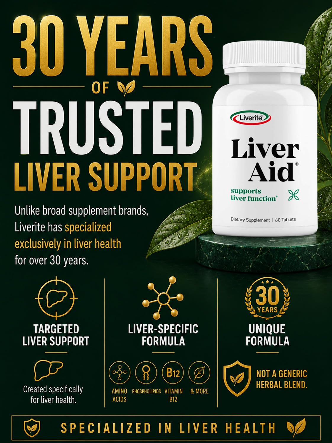 LIVERITE Liver Aid 5g supplement side view showing capsule