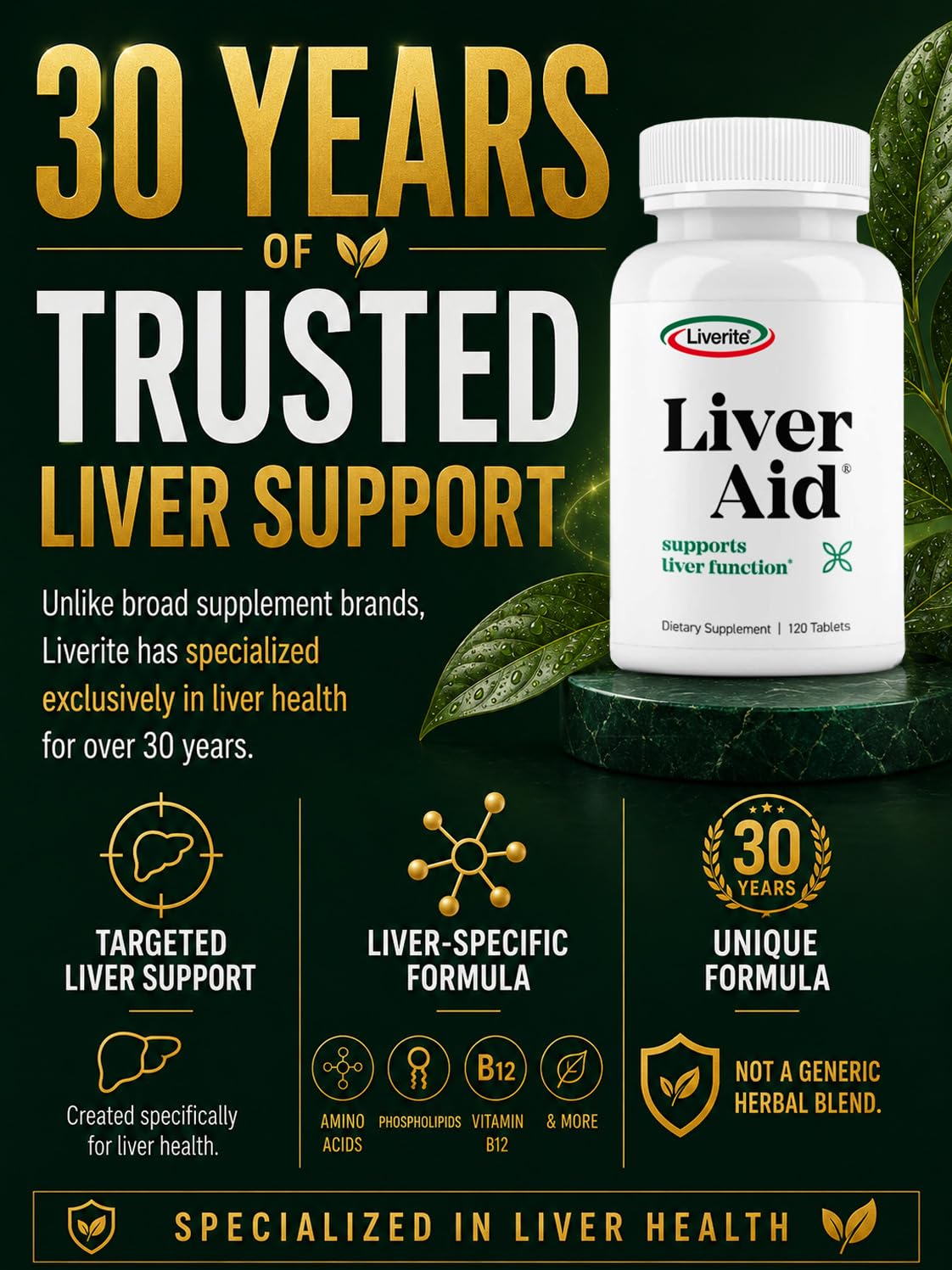 LIVERITE Liver Extracts 91g side view showing ingredient list