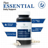 Living Well with Dr. Michelle Vita D 10,000 + K capsules on a wooden table