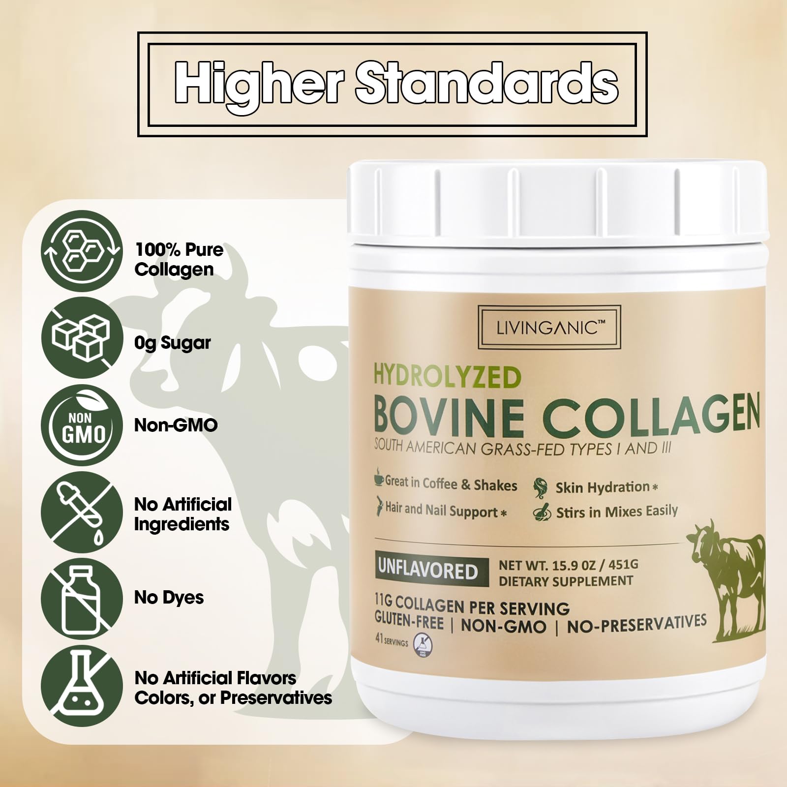 LIVINGANIC Hydrolyzed Bovine Collagen Powder packaging