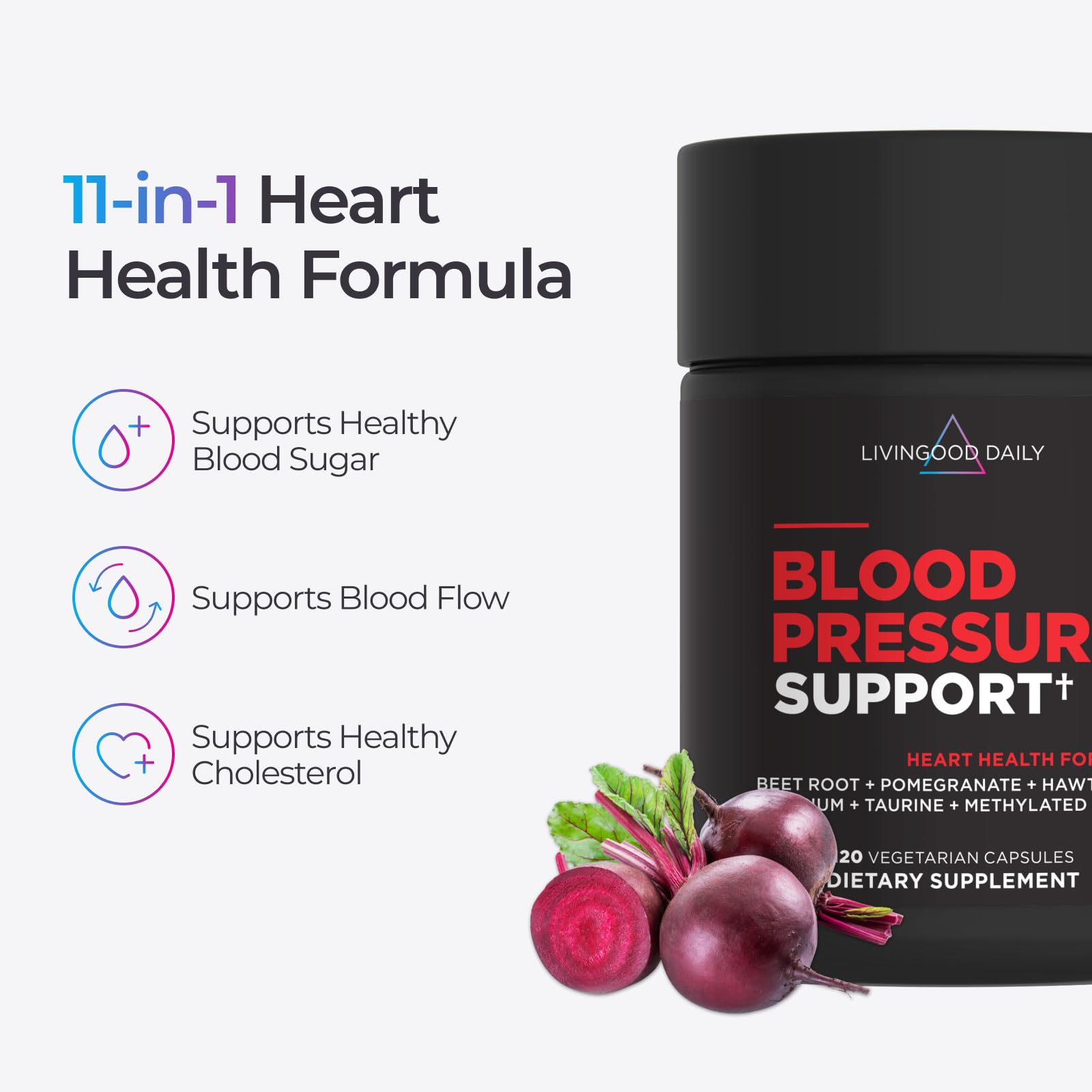 Livingood Daily Blood Pressure Support 150g with a measuring spoon