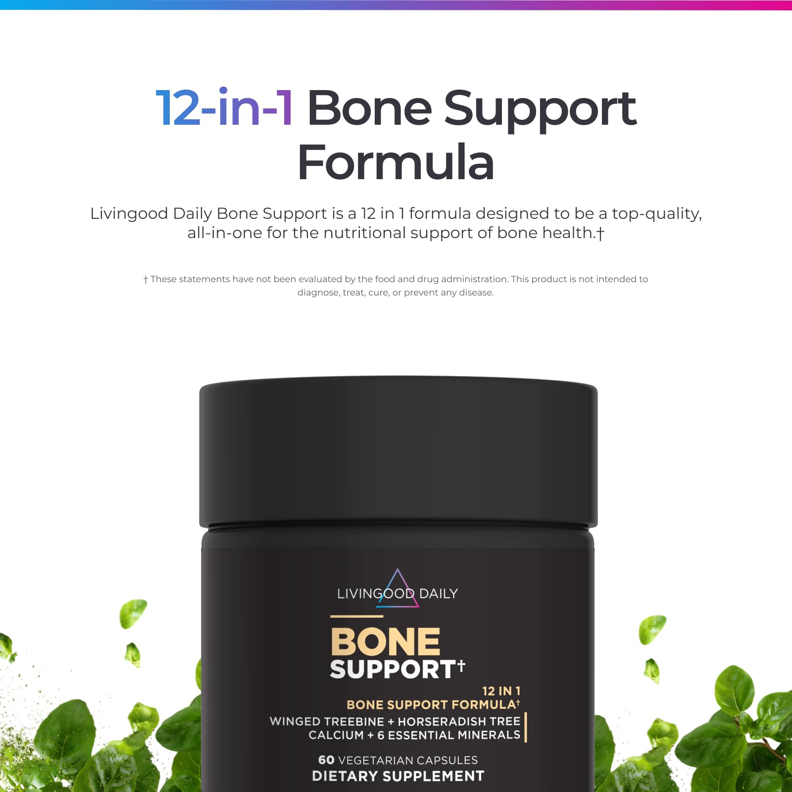 Livingood Daily Bone Support+ supplement bottle side view