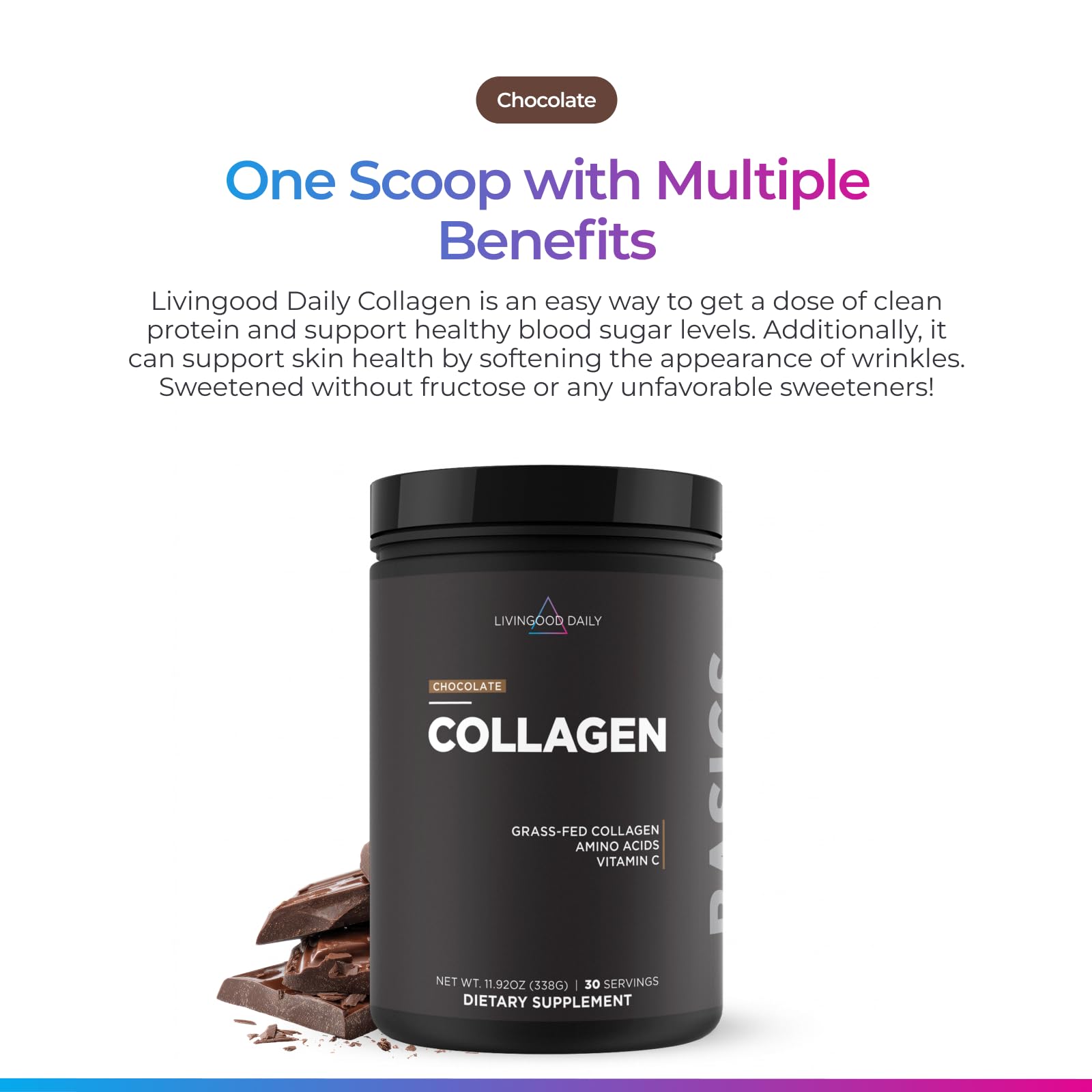 Livingood Daily Chocolate Collagen Powder packaging
