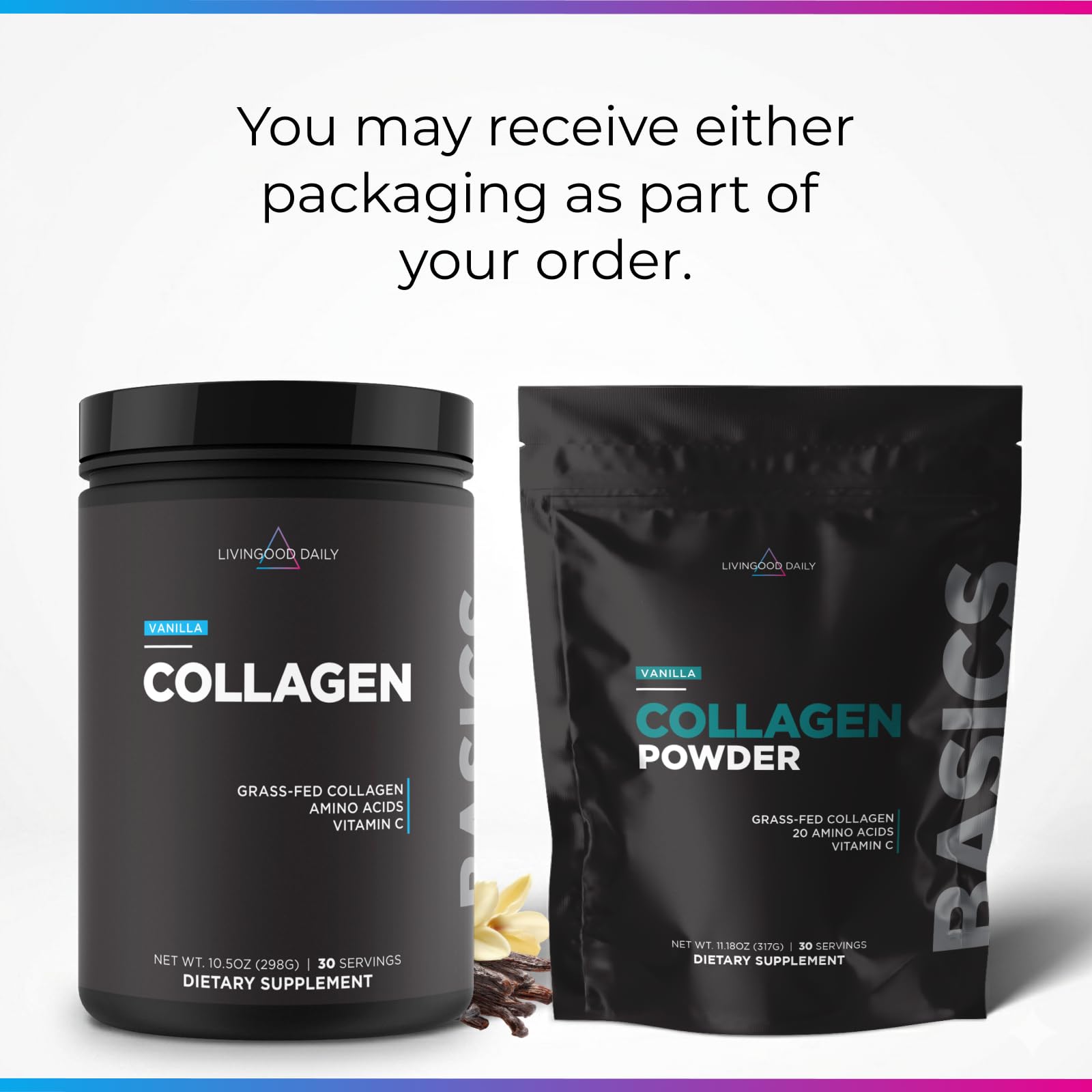 Livingood Daily Collagen Powder 227g in a glass of water