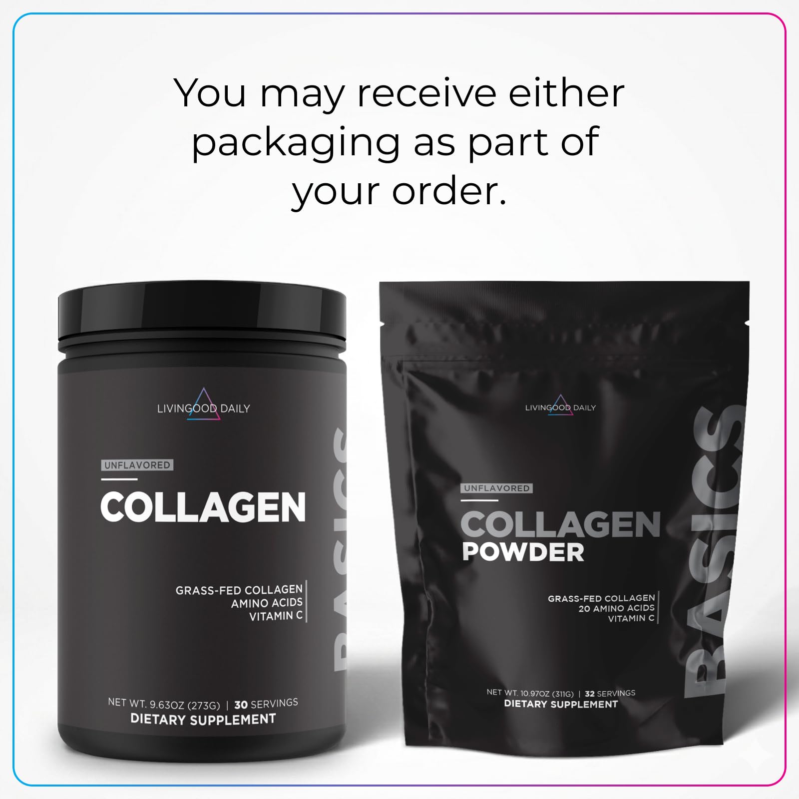 Livingood Daily Collagen Powder on a kitchen counter