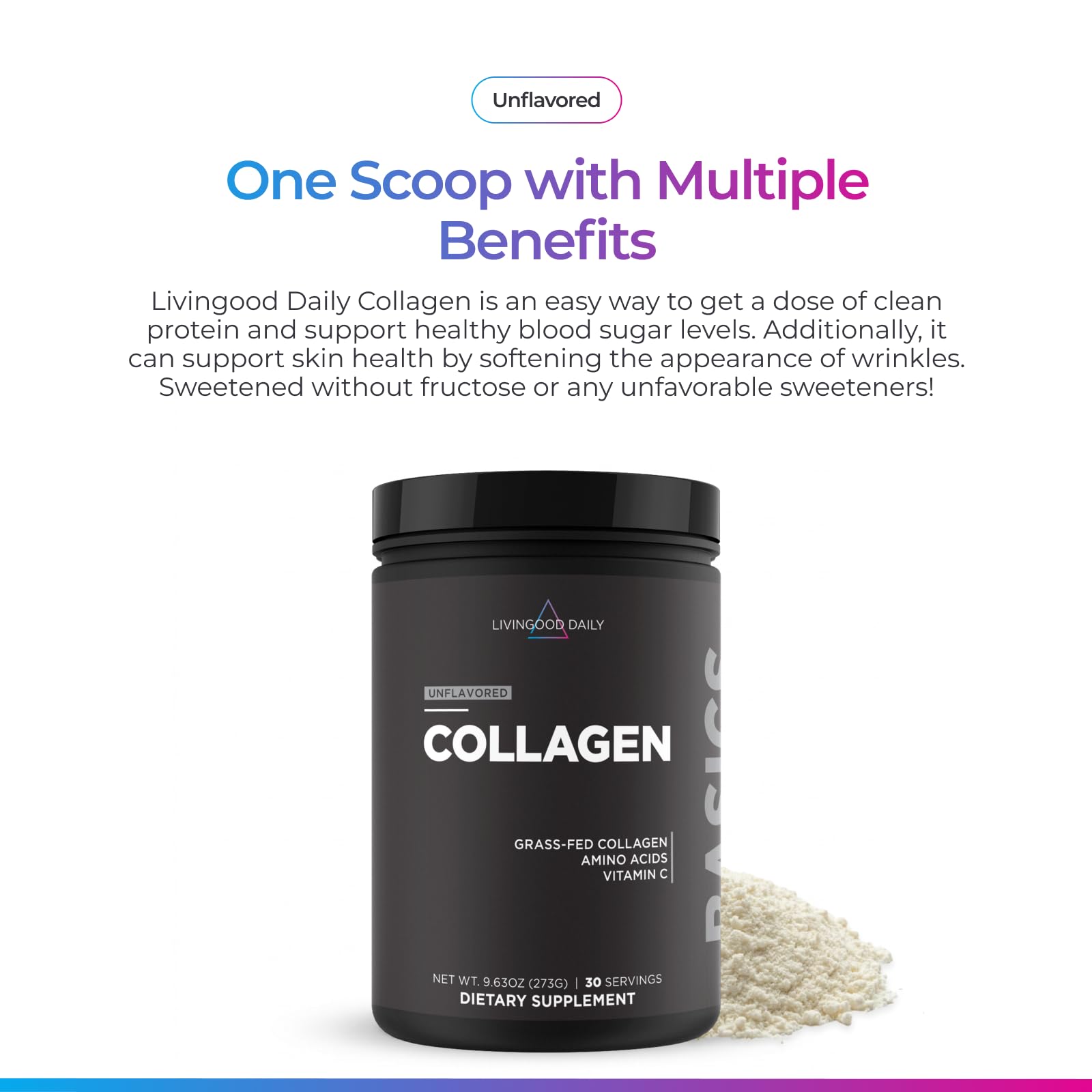 Livingood Daily Collagen Powder scoop with powder