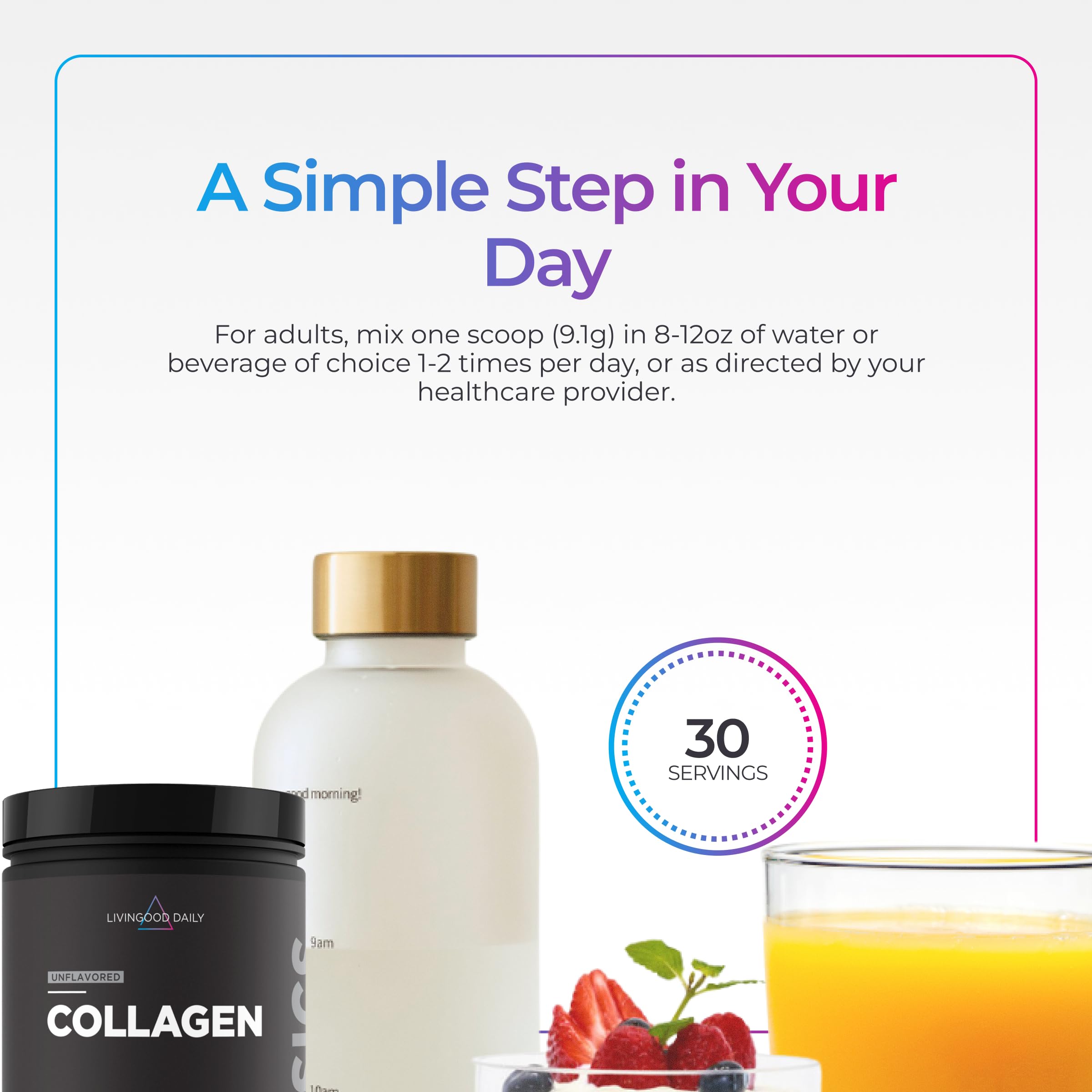 Livingood Daily Collagen Powder with ingredients display