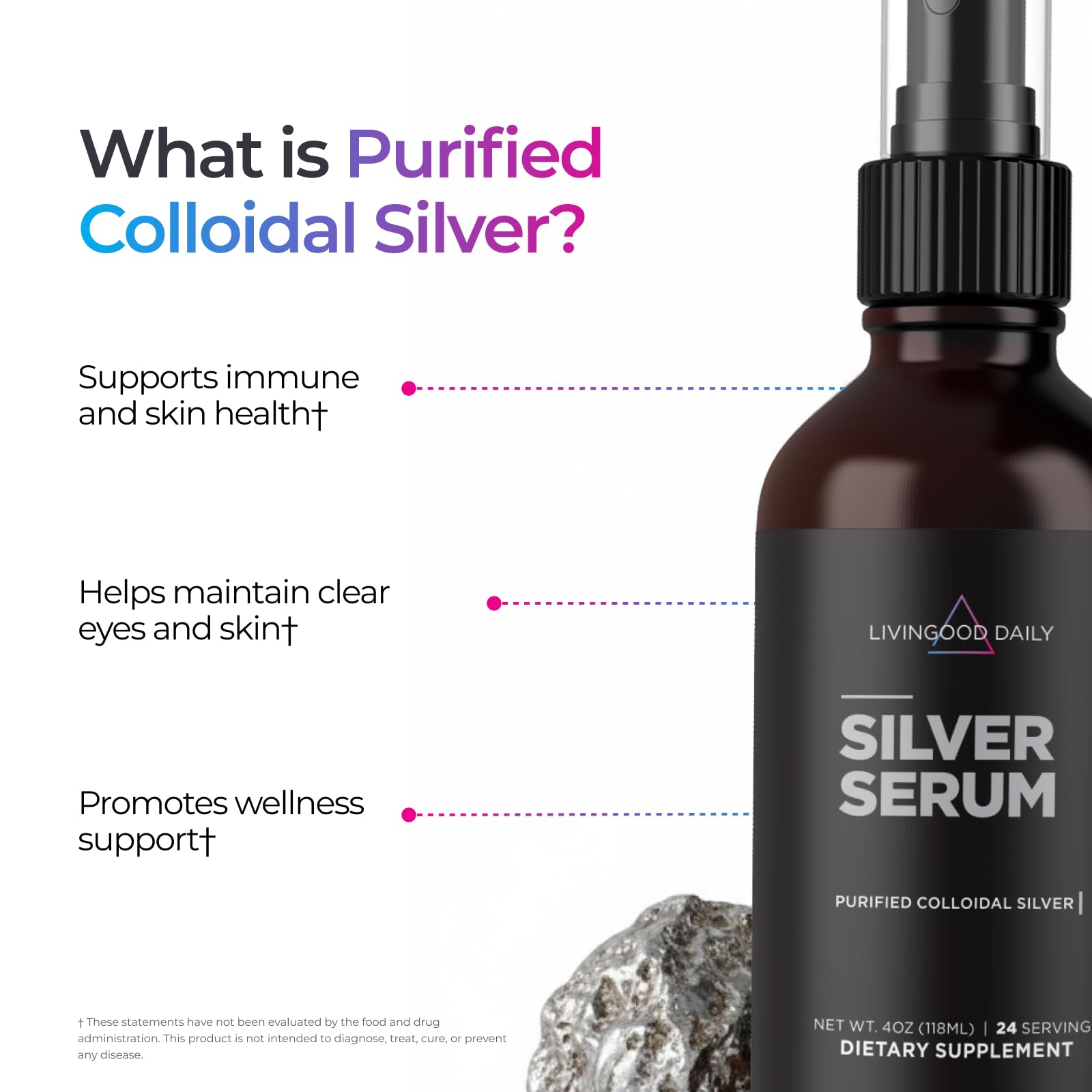 Livingood Daily Colloidal Silver Spray 150g close-up of spray nozzle