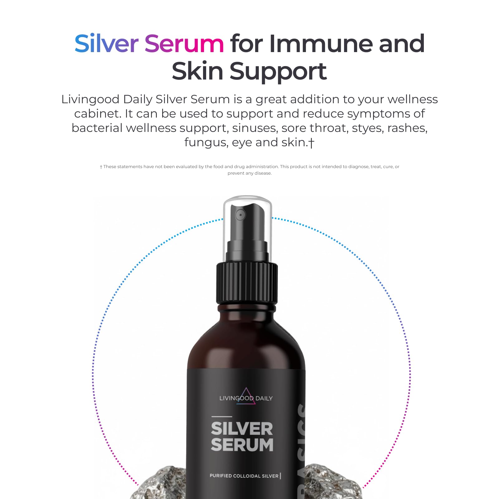 Livingood Daily Colloidal Silver Spray 150g side view