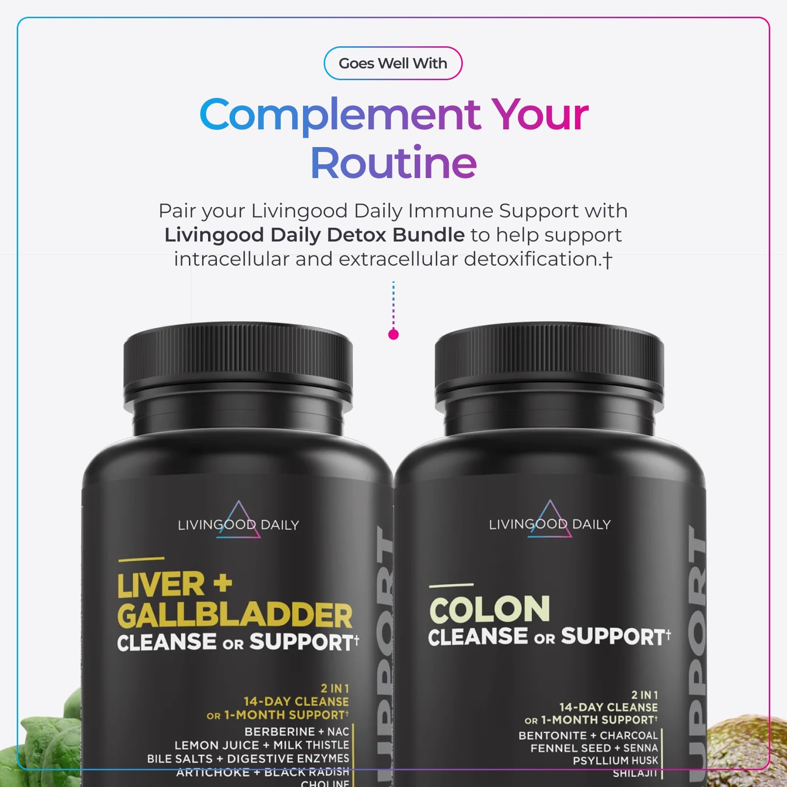 Livingood Daily daily wellness Support bottle with capsules on a kitchen counter
