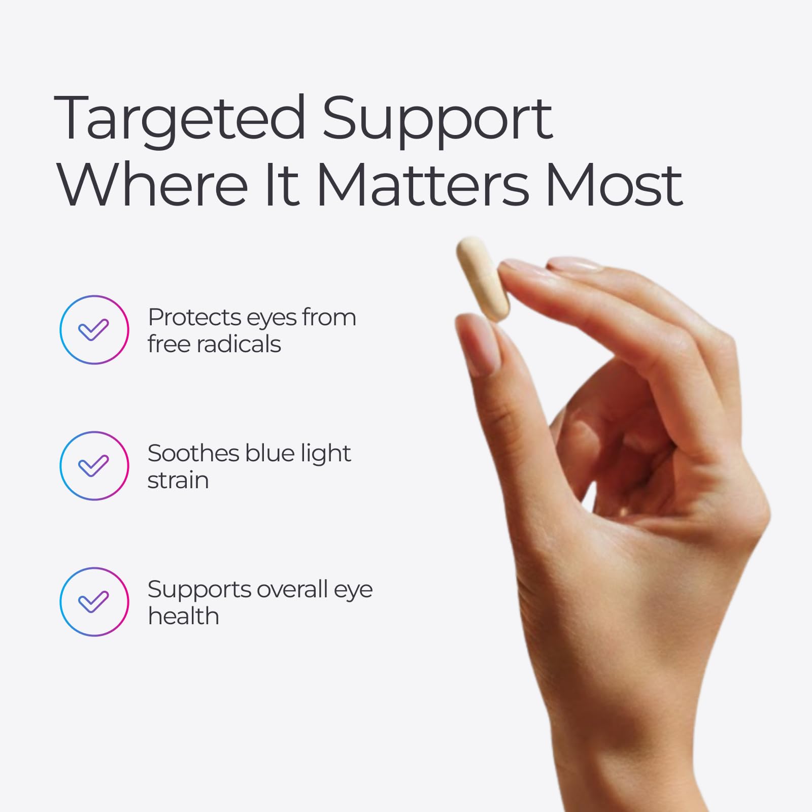 Livingood Daily Eye Support capsules on a wooden surface