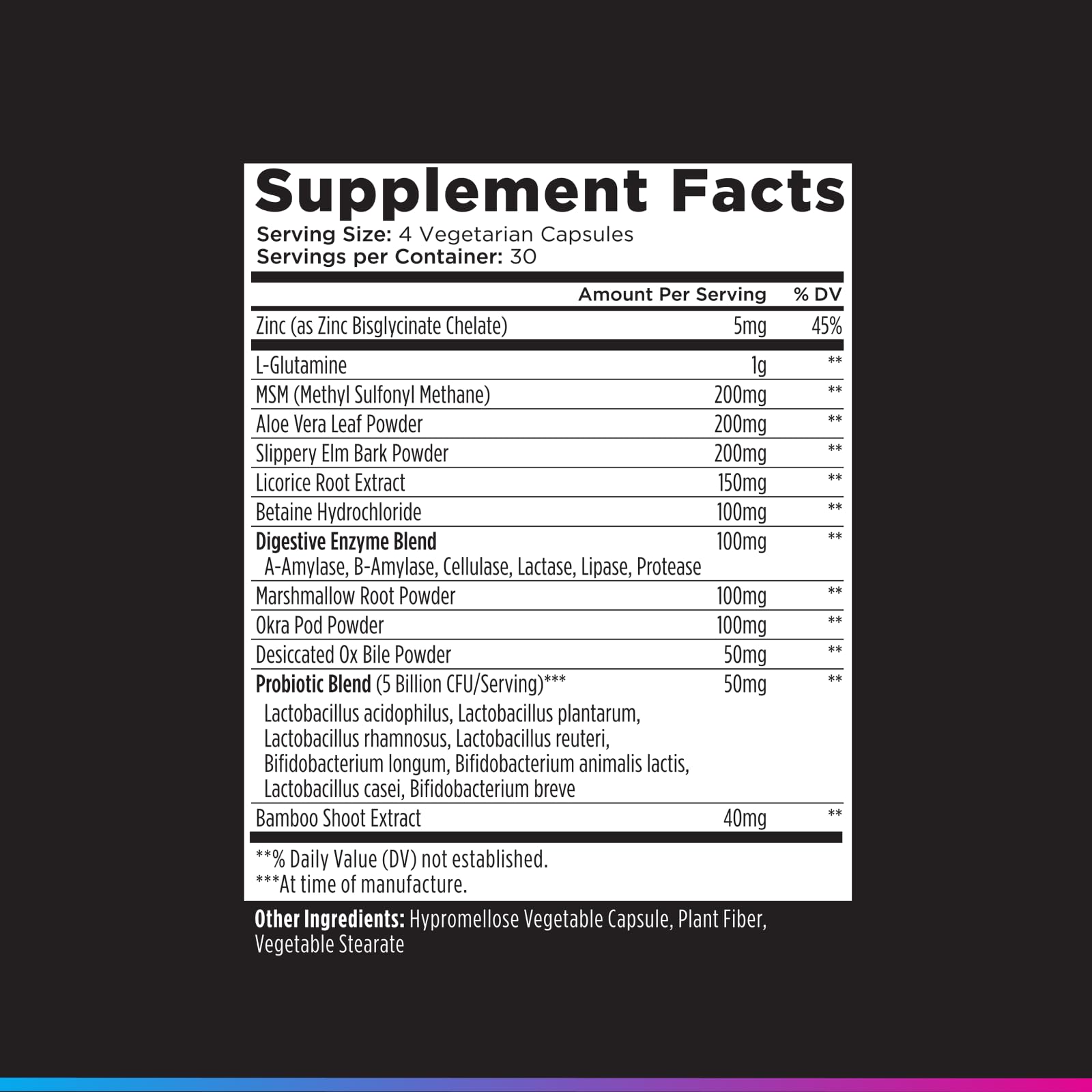 Livingood Daily GI Support L-Glutamine capsules displayed with other supplements