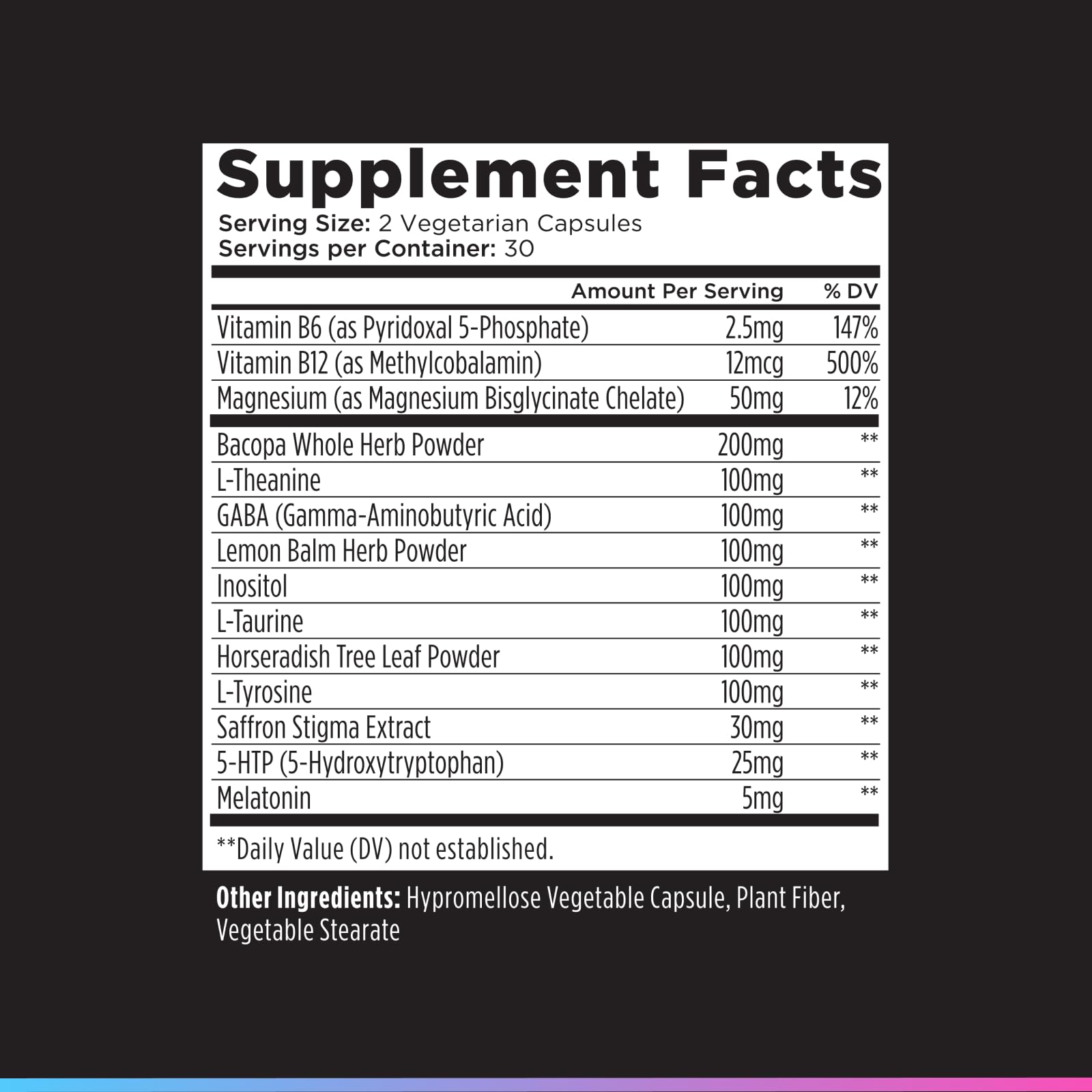 Livingood Daily Mood Support Supplement back view showing nutritional information
