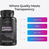 Livingood Daily Mood Support Supplement capsules on a wooden surface