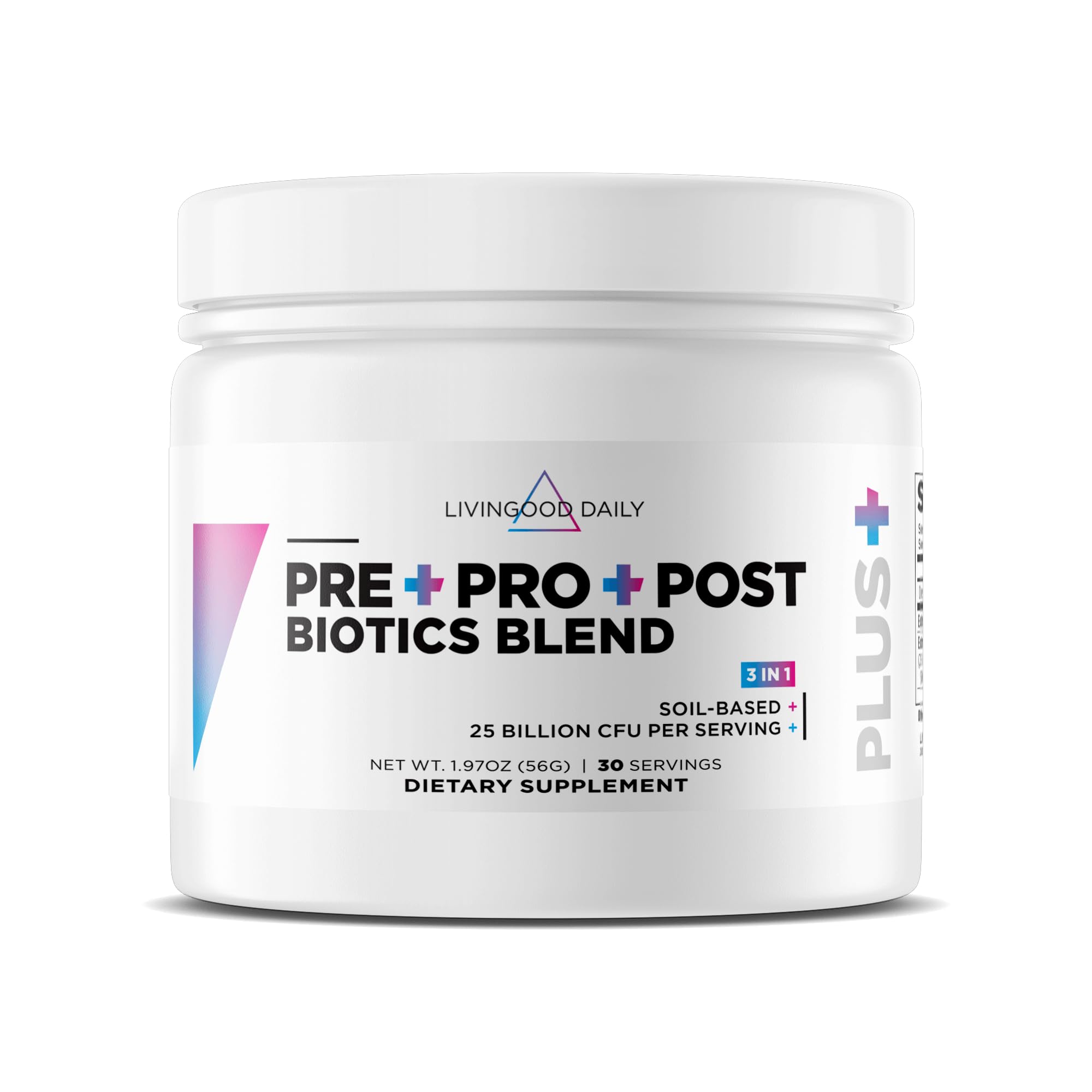Livingood Daily Pre Pro Post Biotics Blend 91g powder front view