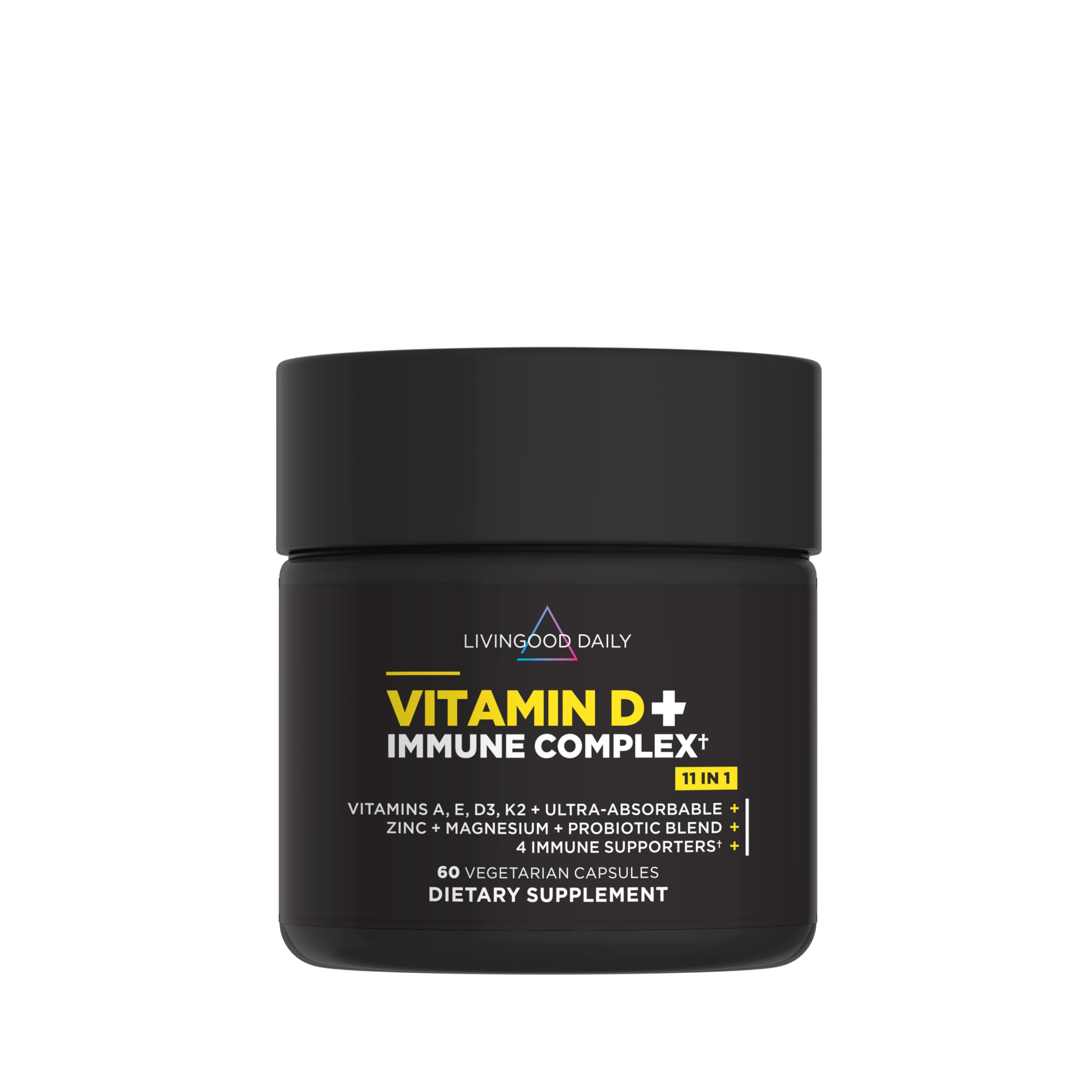 Livingood Daily Vitamin D+ 60 vegetarian capsules front view