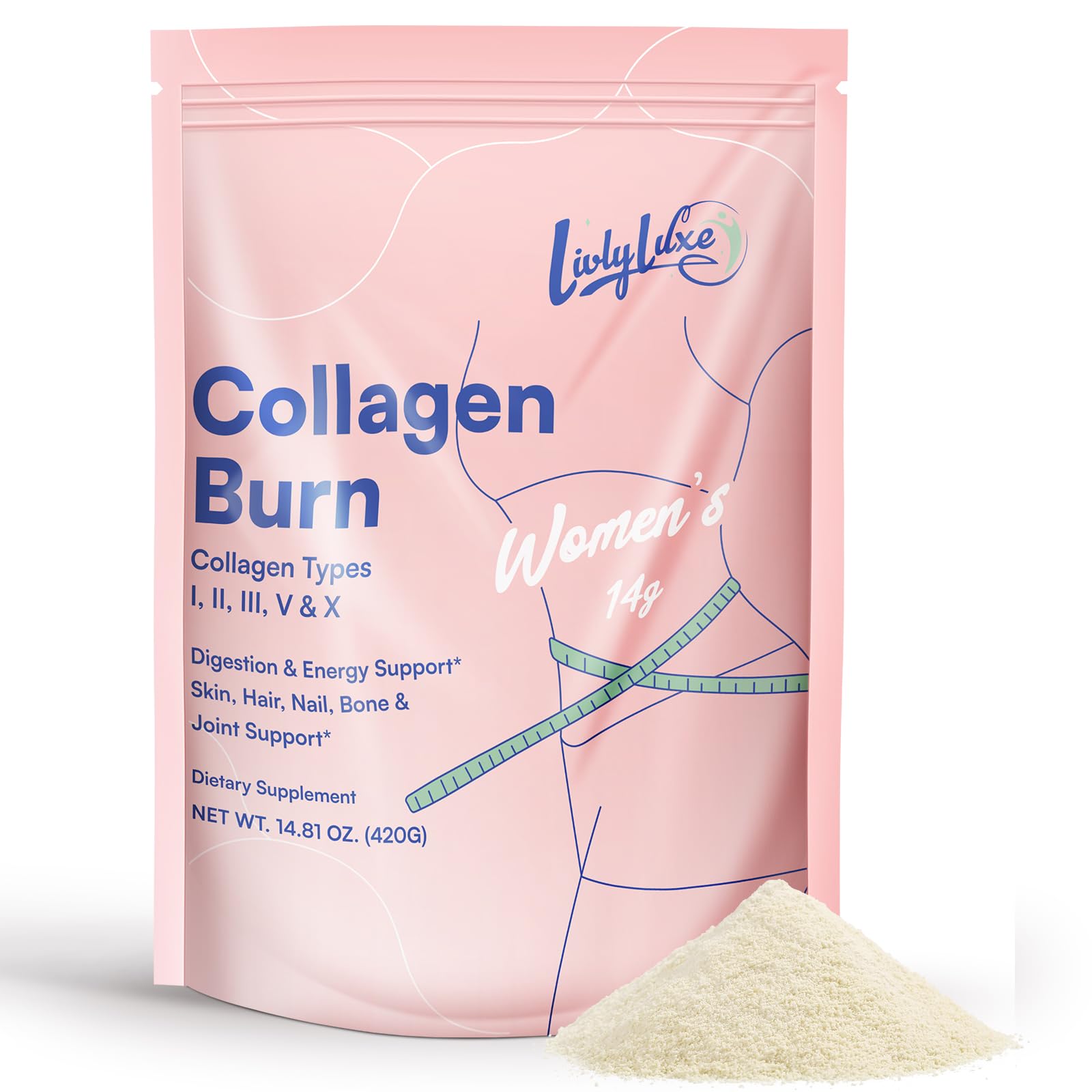 LivLyLuxe Multi Collagen Powder 440g front view with packaging