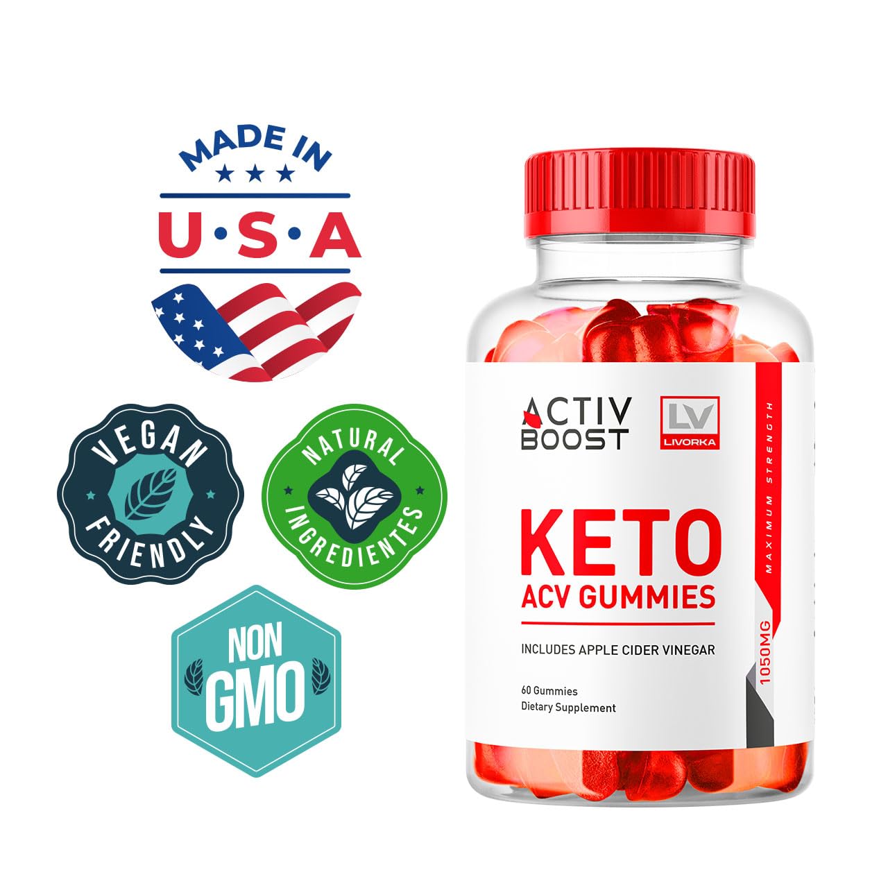 LIVORKA Activboost Keto+ACV Gummies 500mg close-up of gummies