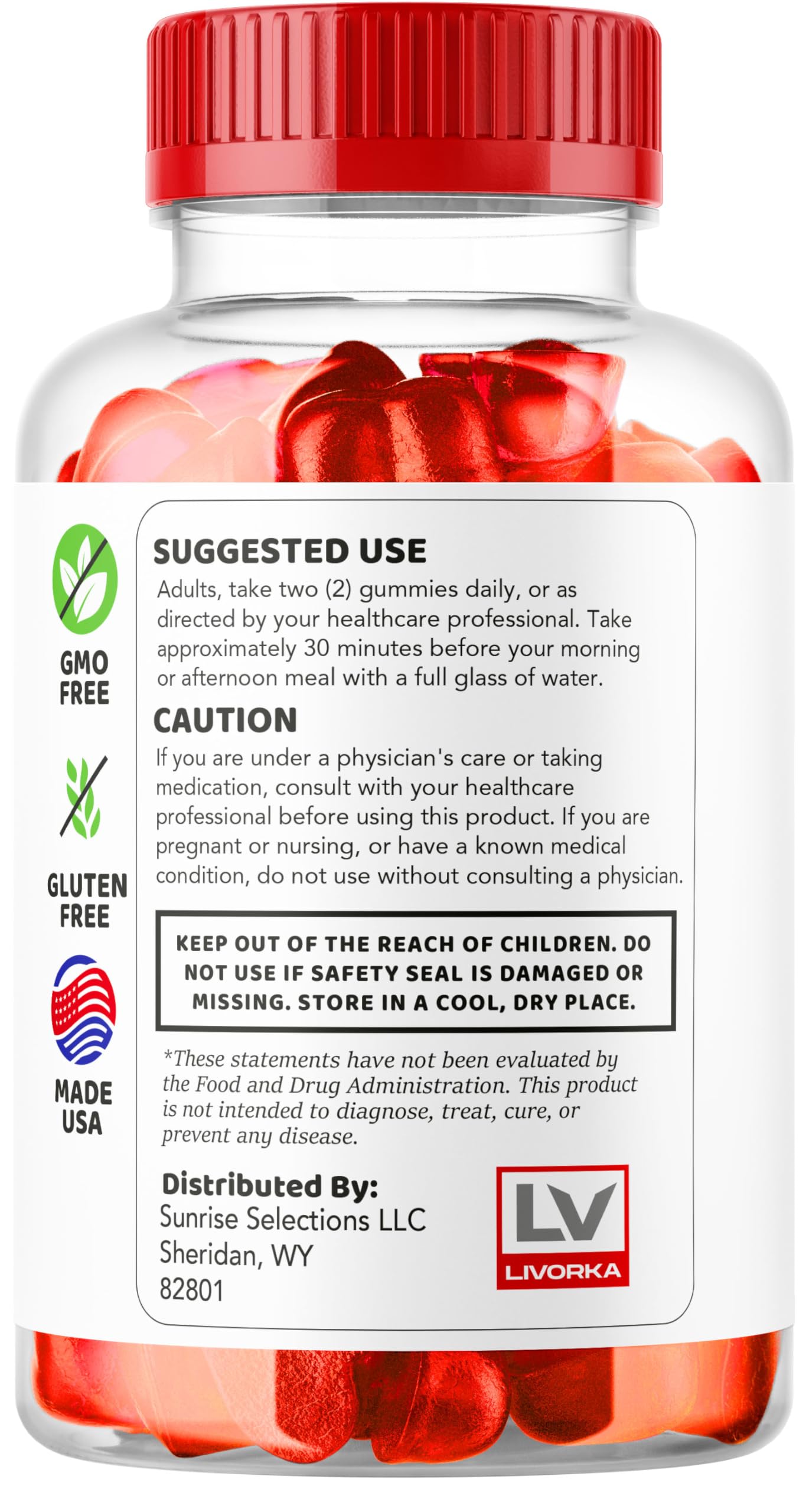 LIVORKA Activboost Keto+ACV Gummies 500mg ingredients label