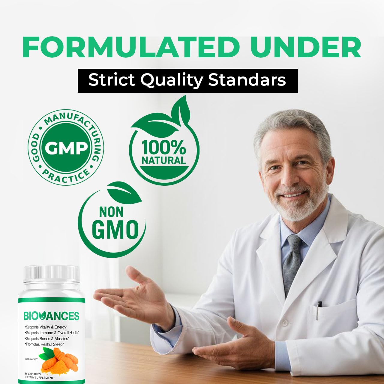 LIVORKA Biovance Advanced Natural Support Capsules on a wooden table