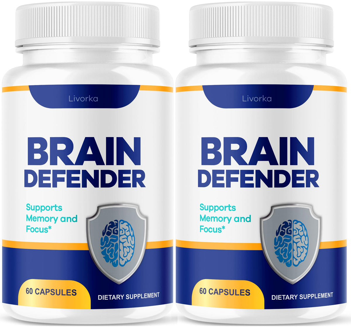 LIVORKA Brain Defender front view of the bottle with 60 capsules