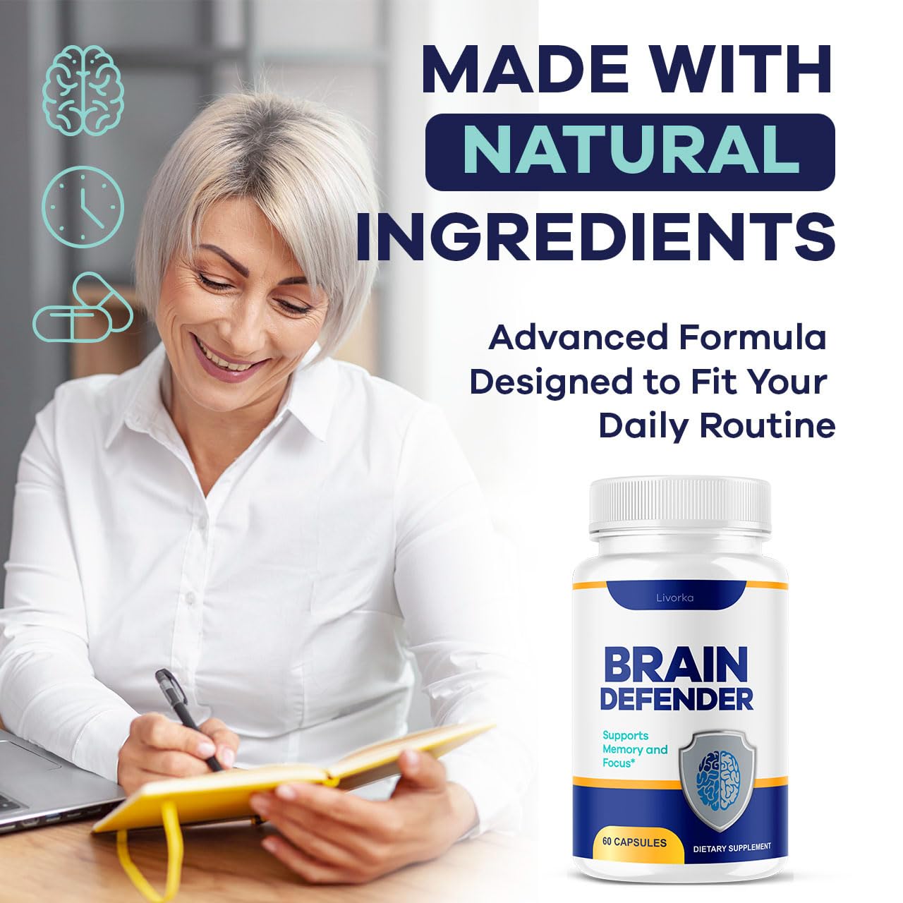 LIVORKA Brain Defender showing the back label with ingredients