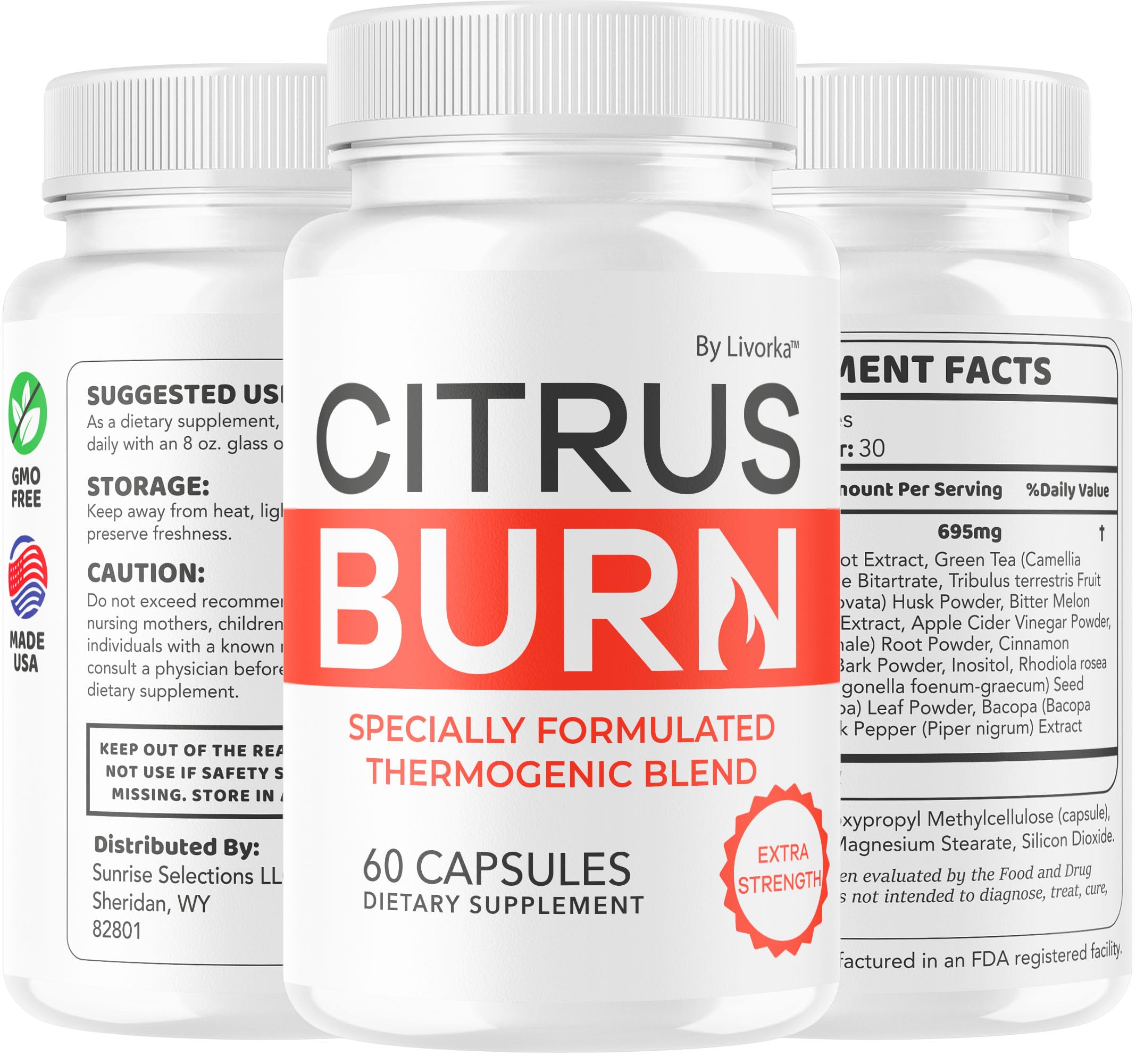 LIVORKA Citrus Burn Capsules packaging dimensions on a scale