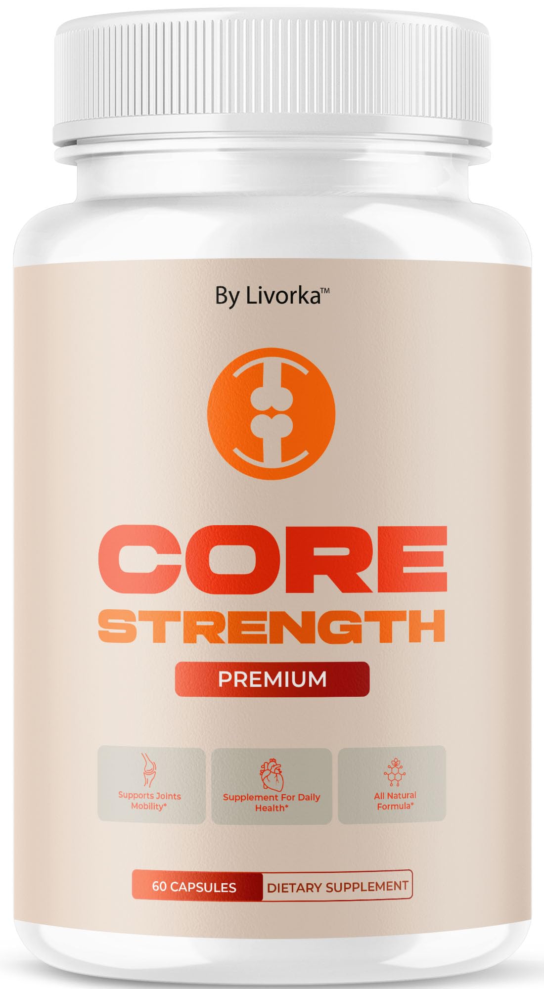 LIVORKA Core Strength Capsules 60 count bottle front view