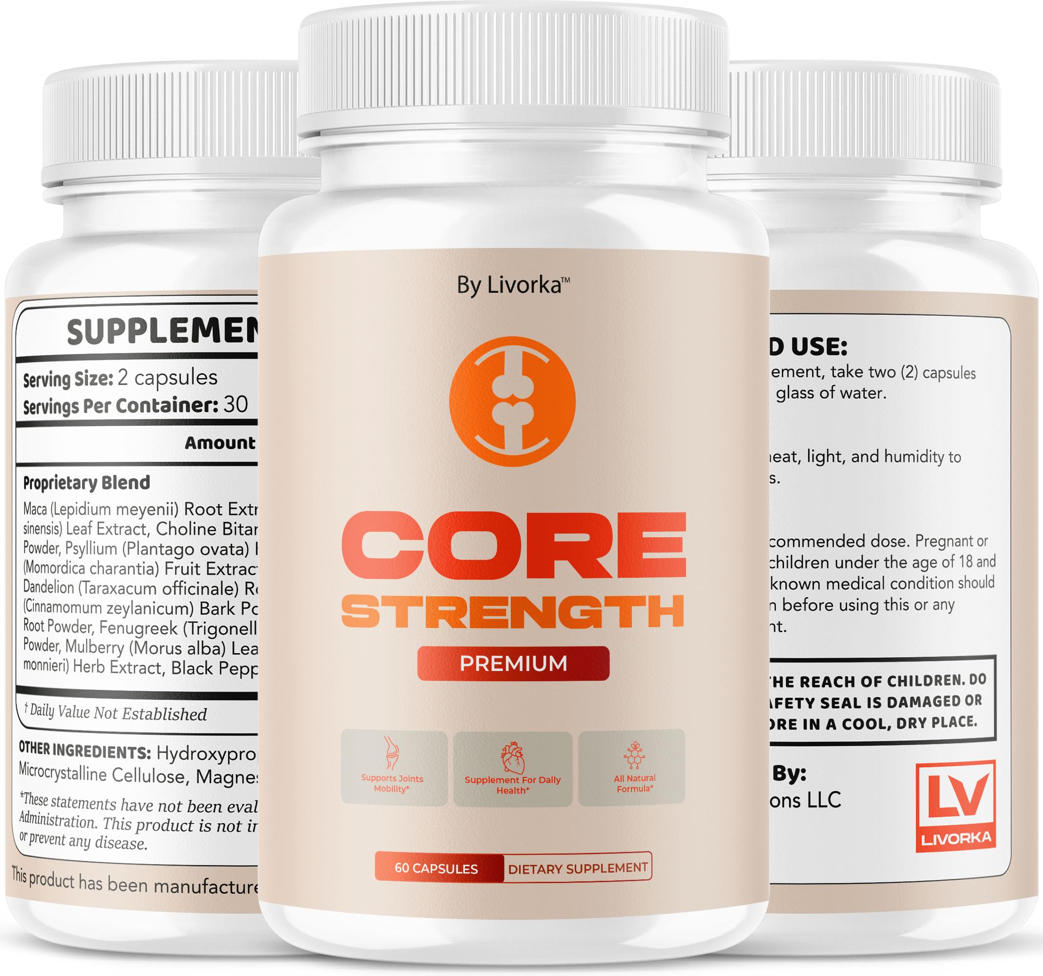LIVORKA Core Strength Capsules package dimensions