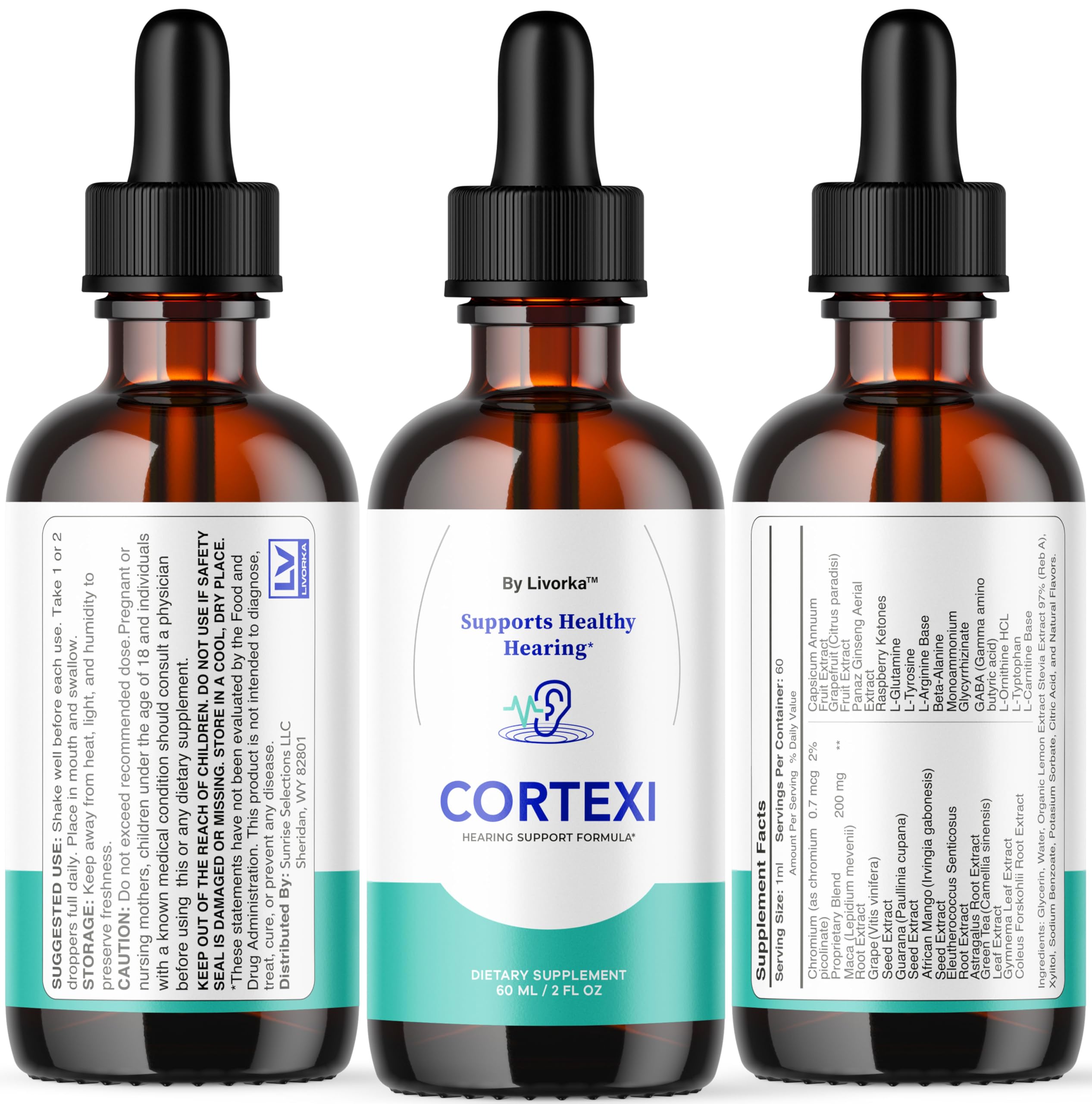 LIVORKA Cortexi Drops 57g displayed with other supplements