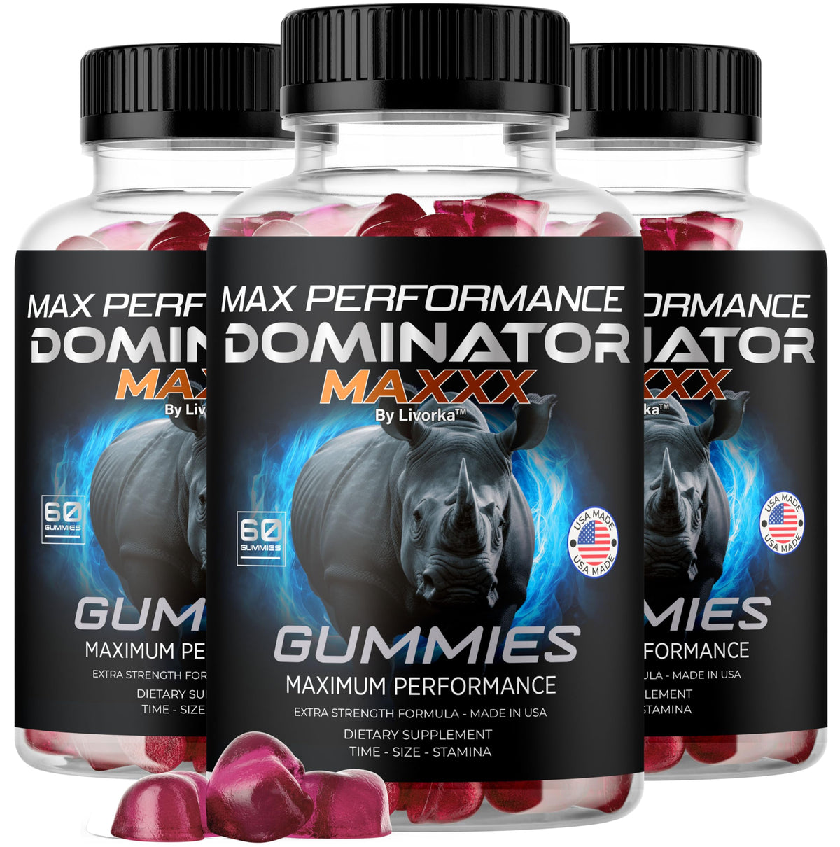 LIVORKA Dominator Maxxx Gummies for Men front view packaging