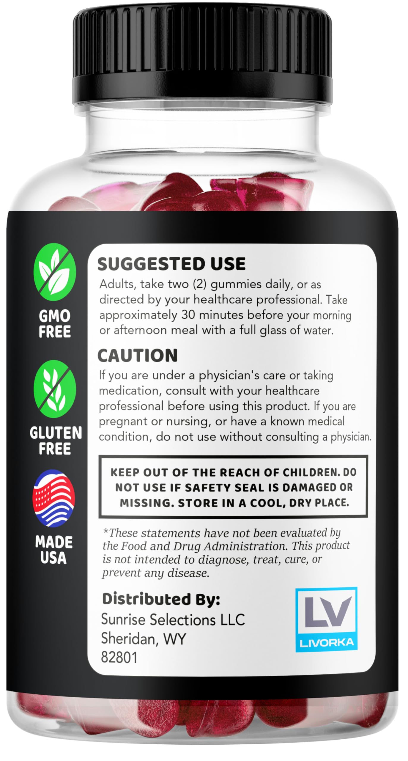 LIVORKA Dominator Maxxx Gummies for Men showing serving size