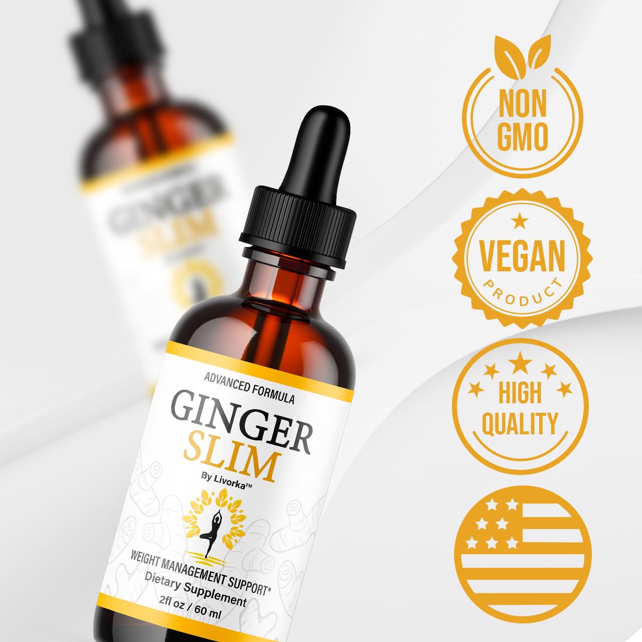 LIVORKA Ginger Slim Drops 255g with a measuring spoon