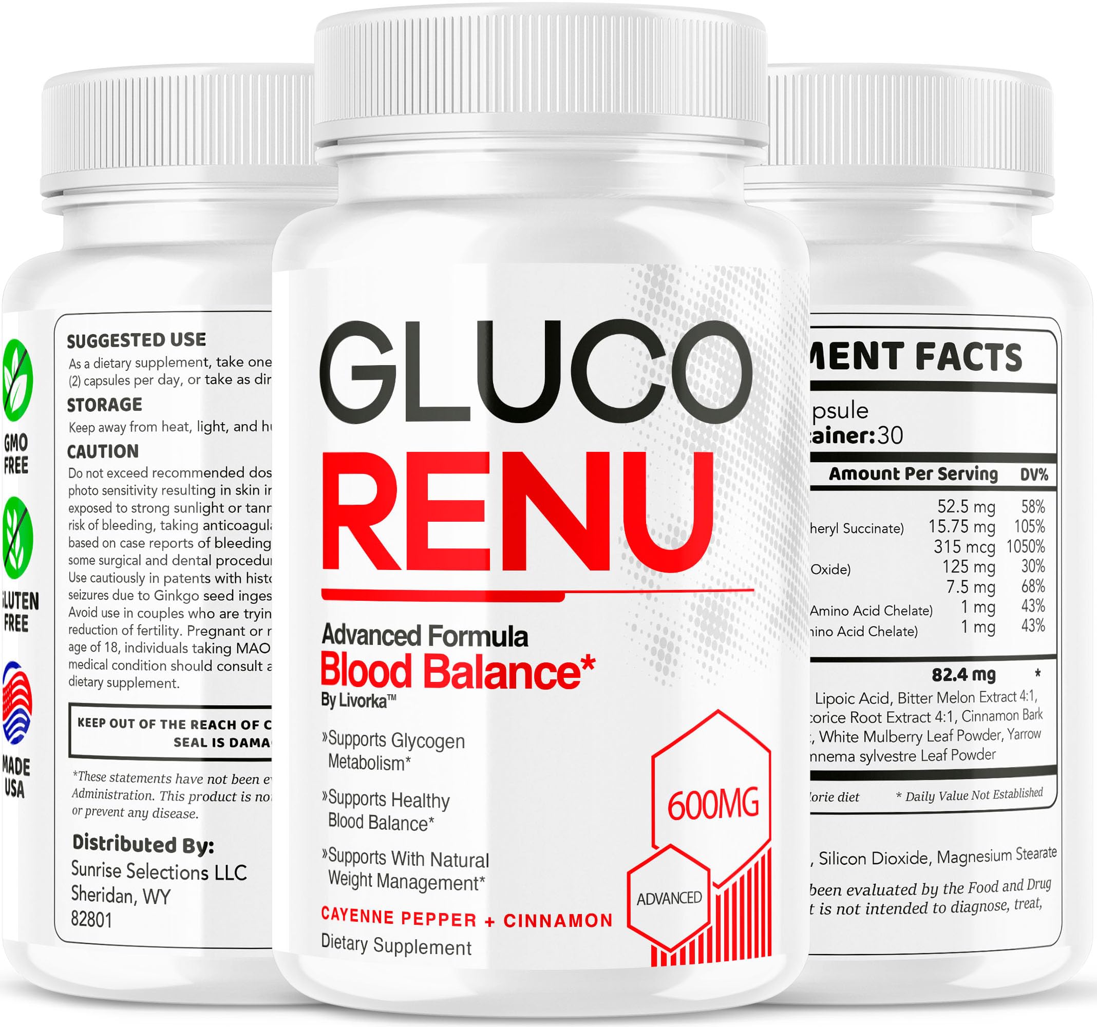 LIVORKA Gluco Renu capsule bottle on a kitchen counter