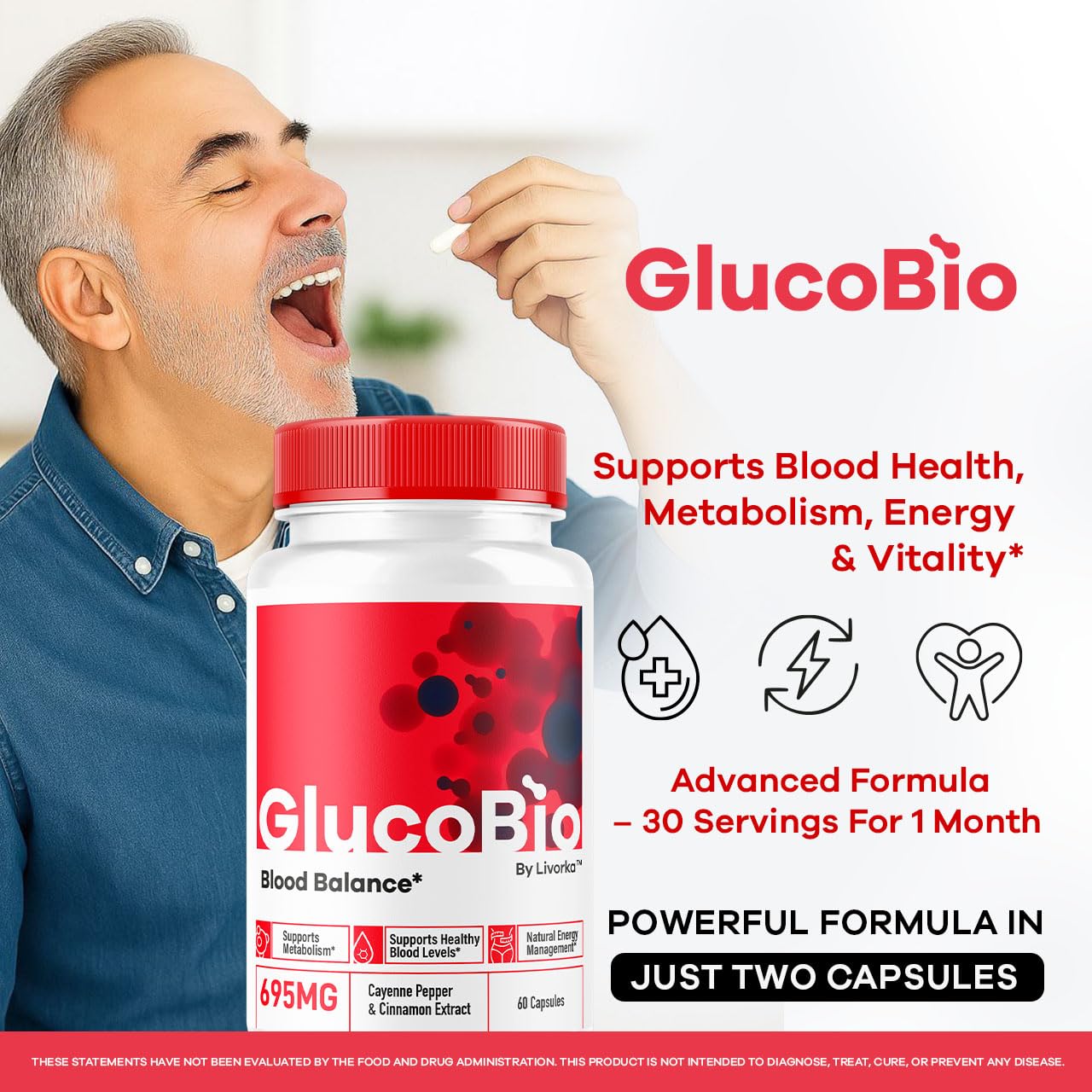 LIVORKA GlucoBio Support Capsules side view showing capsule size